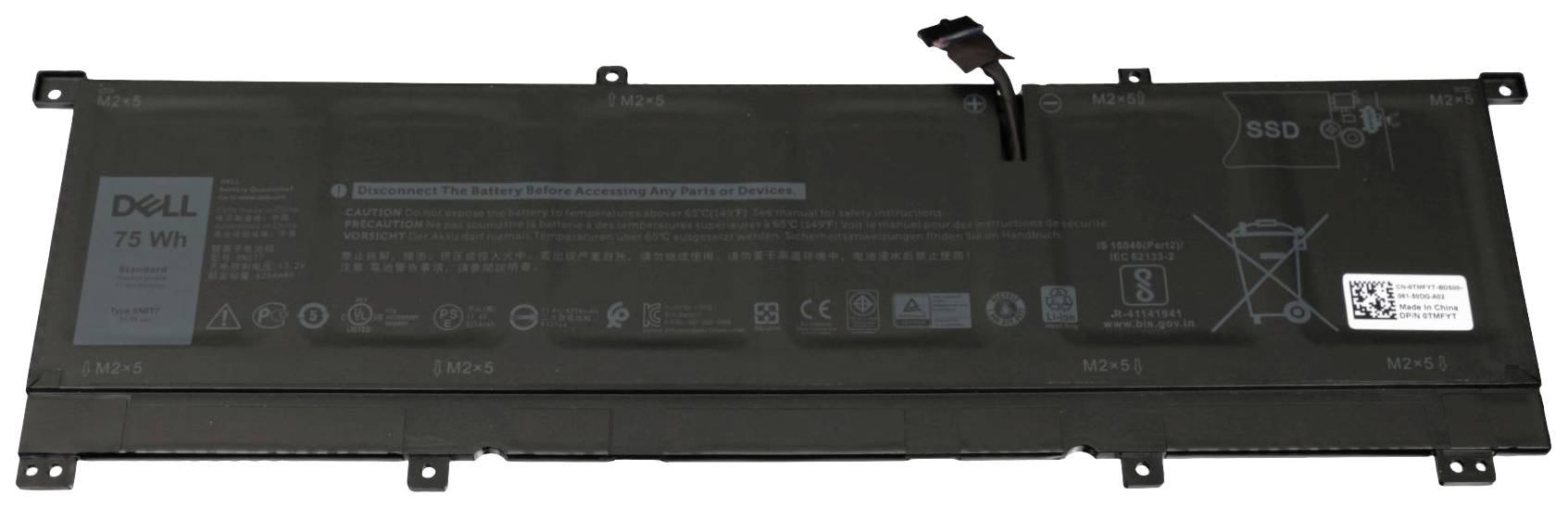 Dell Batería para ordenador portátil TMFYT 11.4 V 6254 mAh Dell-0