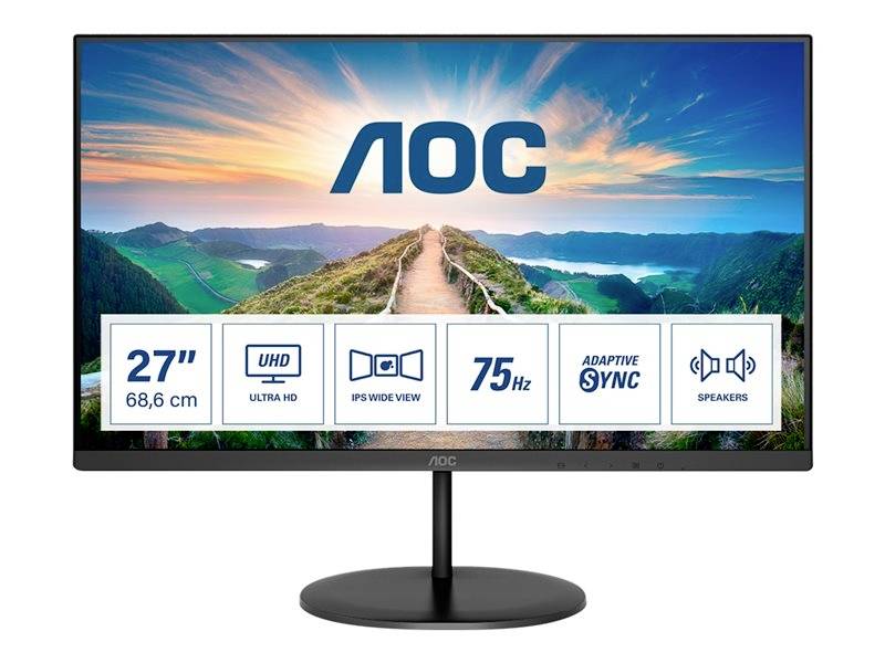 AOC U27V4EA Monitor LED Clase de eficiencia energética F (A - G) 68.6 cm (27 In.) 3840 x 2160 Pixel 16:9 4 ms HDMI™, DisplayPort, Conector hembra de los auriculares IPS LED