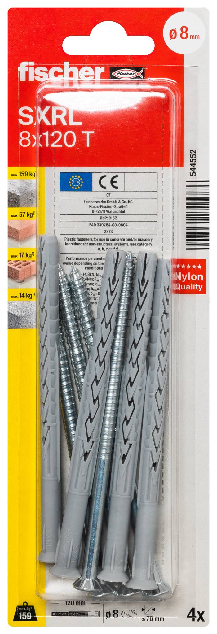 Fischer 544552 SXRL 8 x 120 T K NV Taco largo 120 mm 1 Set-0