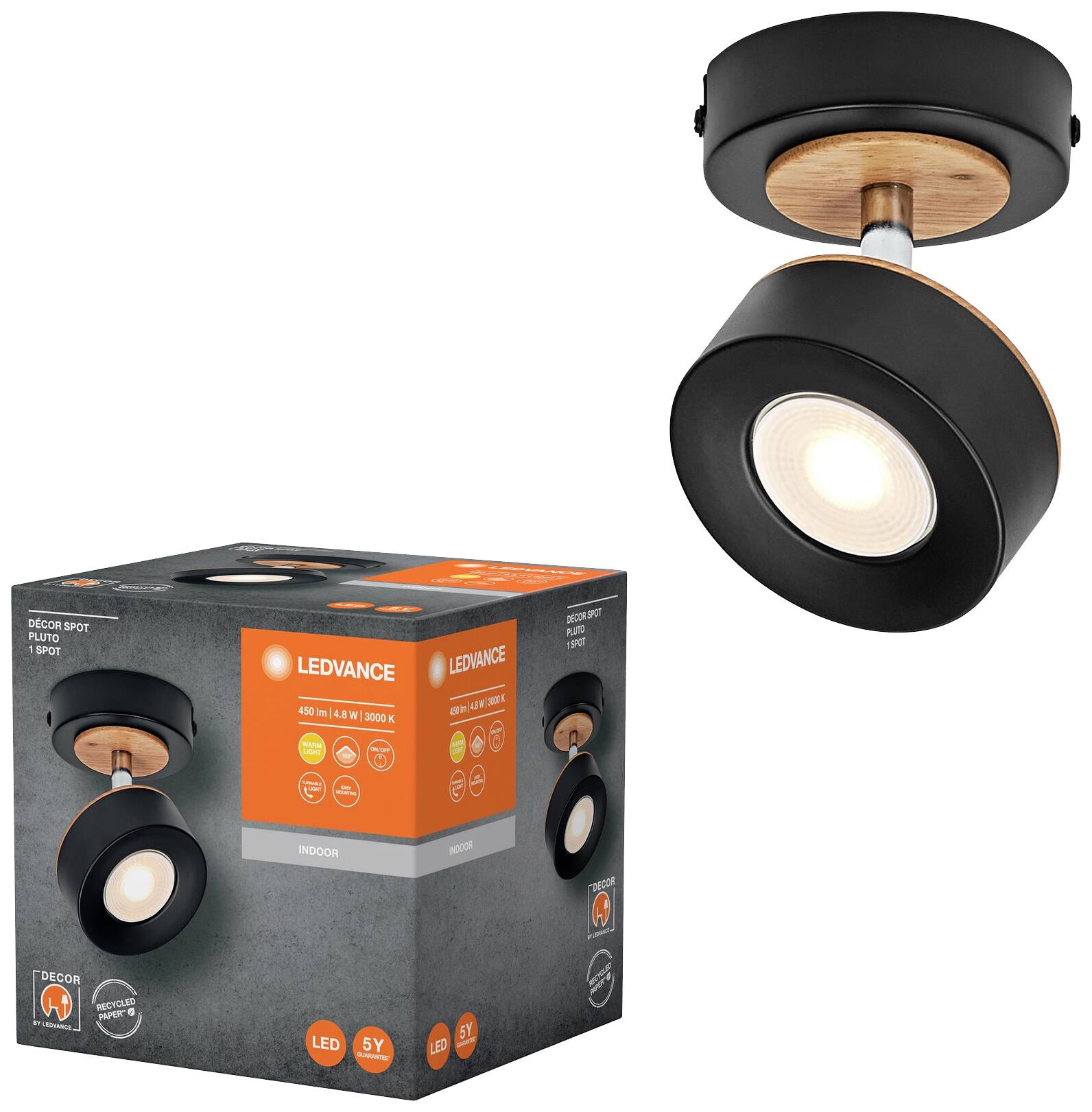 LEDVANCE 4058075833395 DECOR SPOT PLUTO 90MM Luminaria LED en superficie LED 4.80 W Schwarz-3