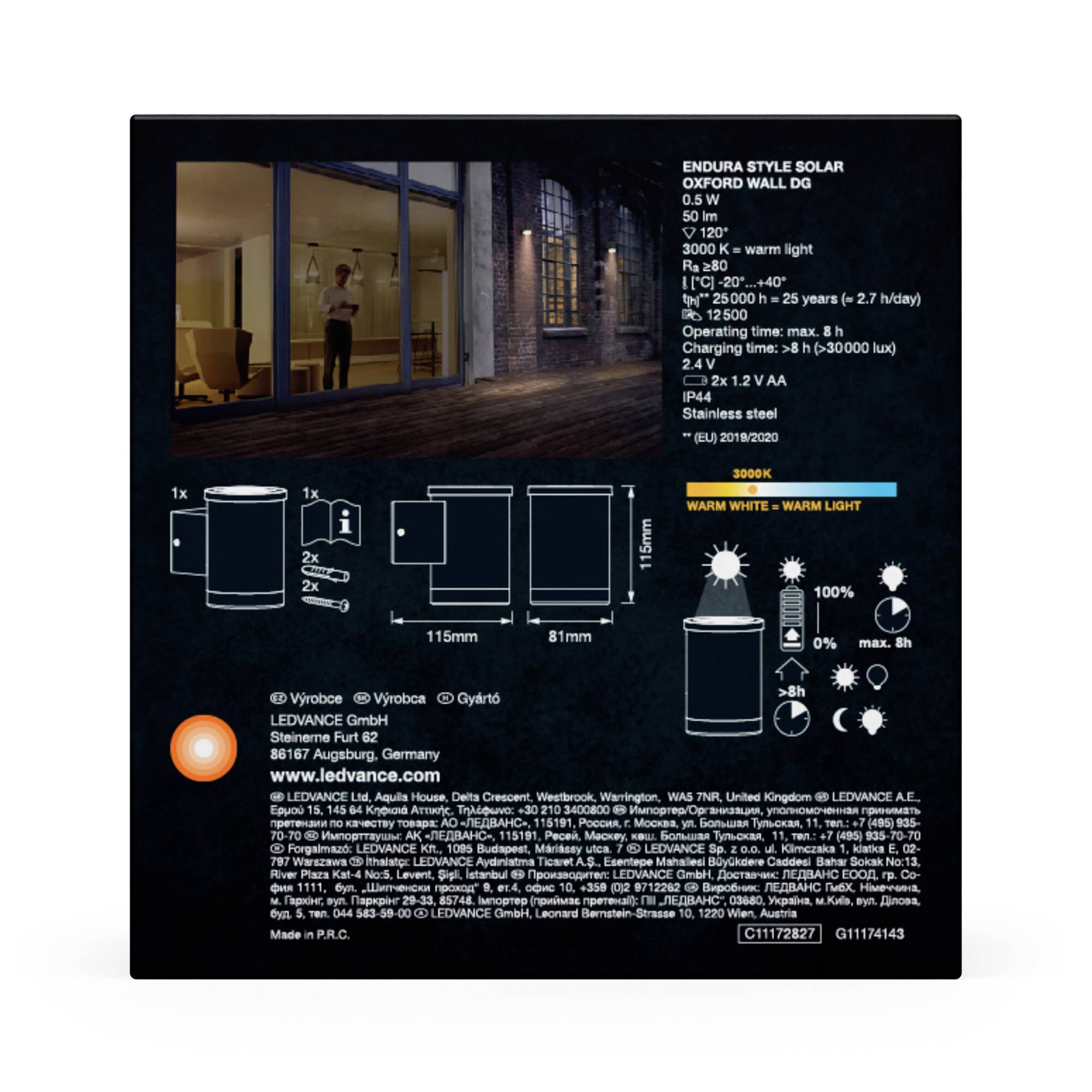 LEDVANCE 4058075834781 ENDURA STYLE SOLAR Aplique solar de pared para exteriores LED 0.50 W Gris-8