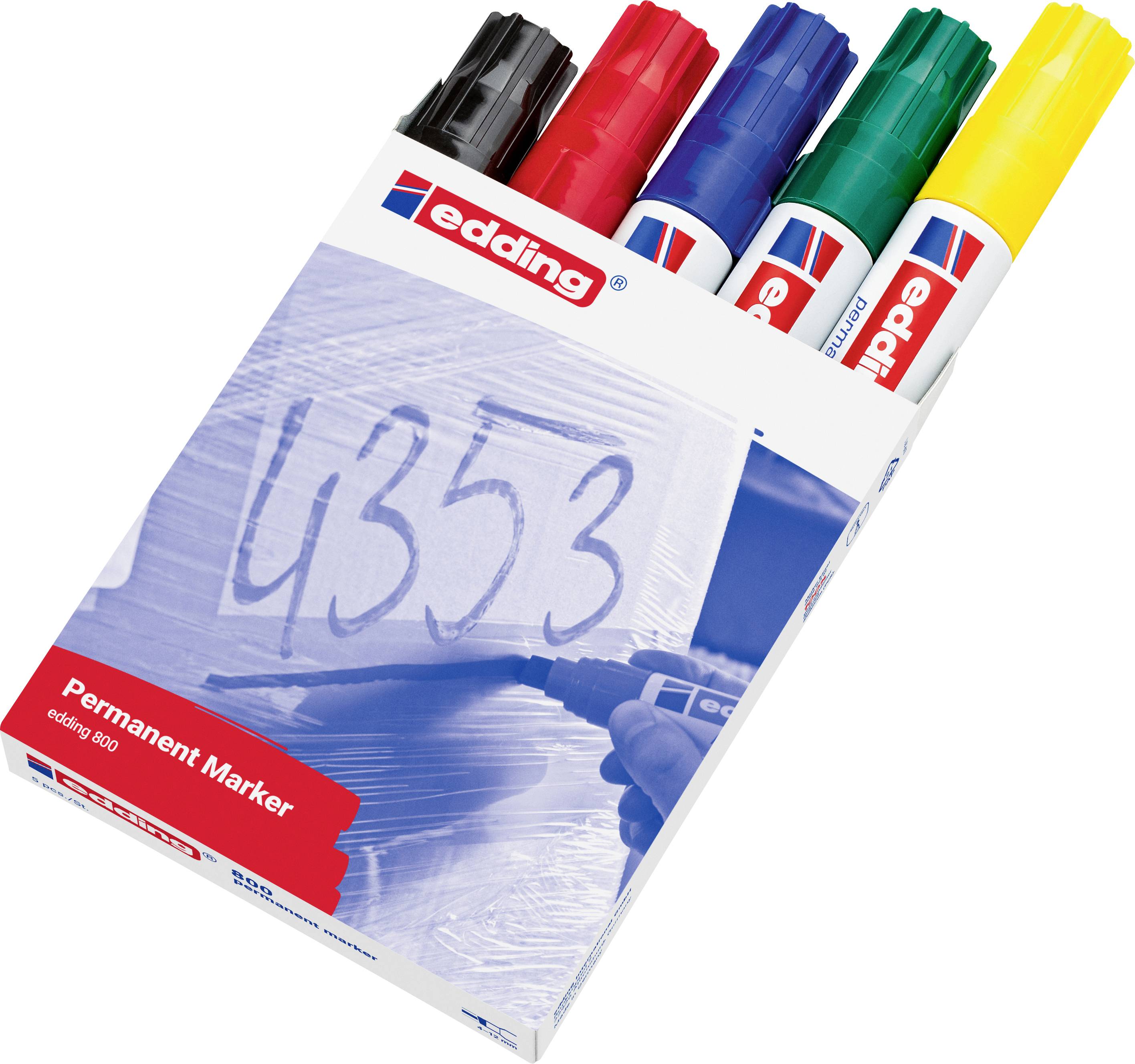 Edding Nero/Rosso/Blu Permanentmarker 4-800999 Marcatore Indelebile Verde, Giallo Resistente Allacqua: Sì