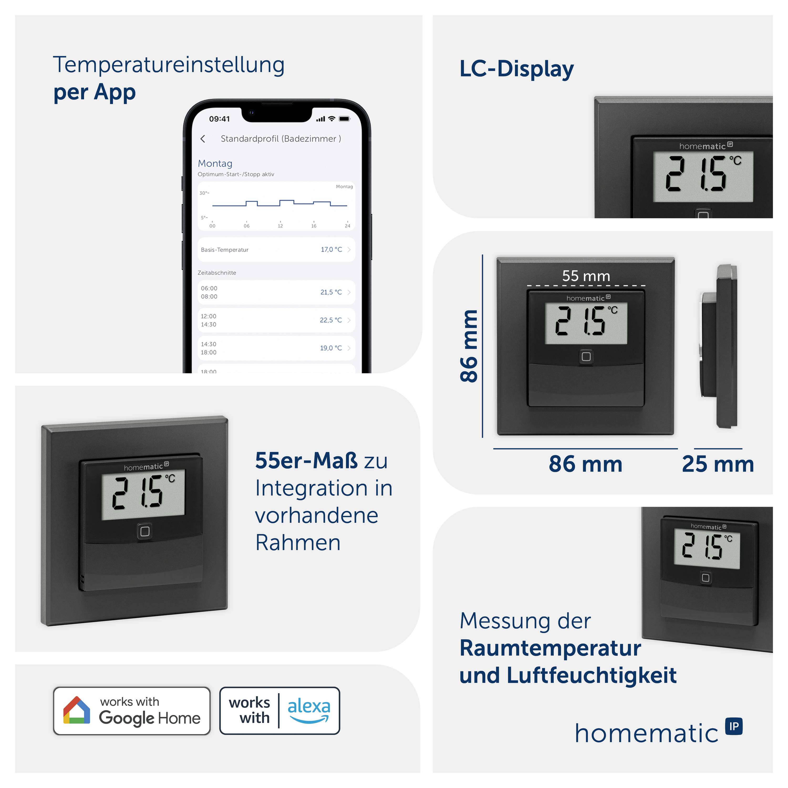 Homematic IP Radiotransmisión Sensor de temperatura y sensor de humedad del aire HmIP-STHD-A-2
