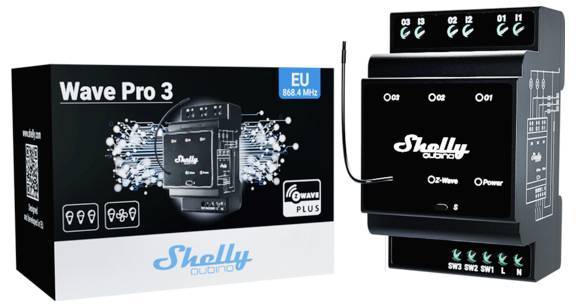 Shelly Shelly Wave PRO 3 Z-Wave Relé para riel DIN Z-Wave-0