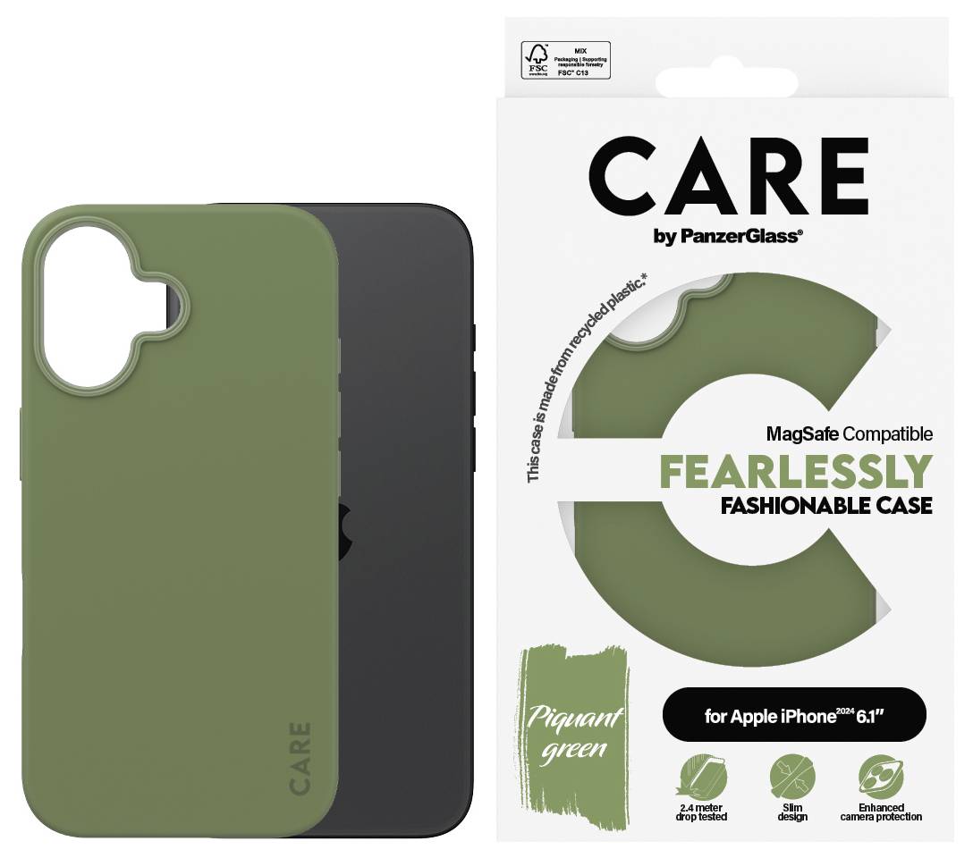 PanzerGlass CARE by ® Fashionable Cubierta trasera Apple iPhone 16 Verde Carga inductiva 1385-1