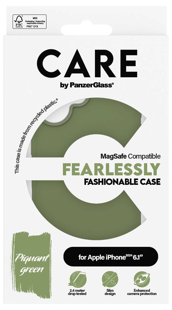 PanzerGlass CARE by ® Fashionable Cubierta trasera Apple iPhone 16 Verde Carga inductiva 1385-2