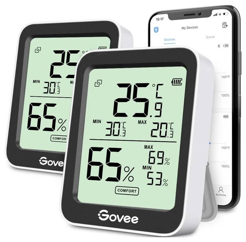 Govee Bluetooth Thermometer Hygrometer with Screen Termómetro/higrómetro remoto H5075001-2
