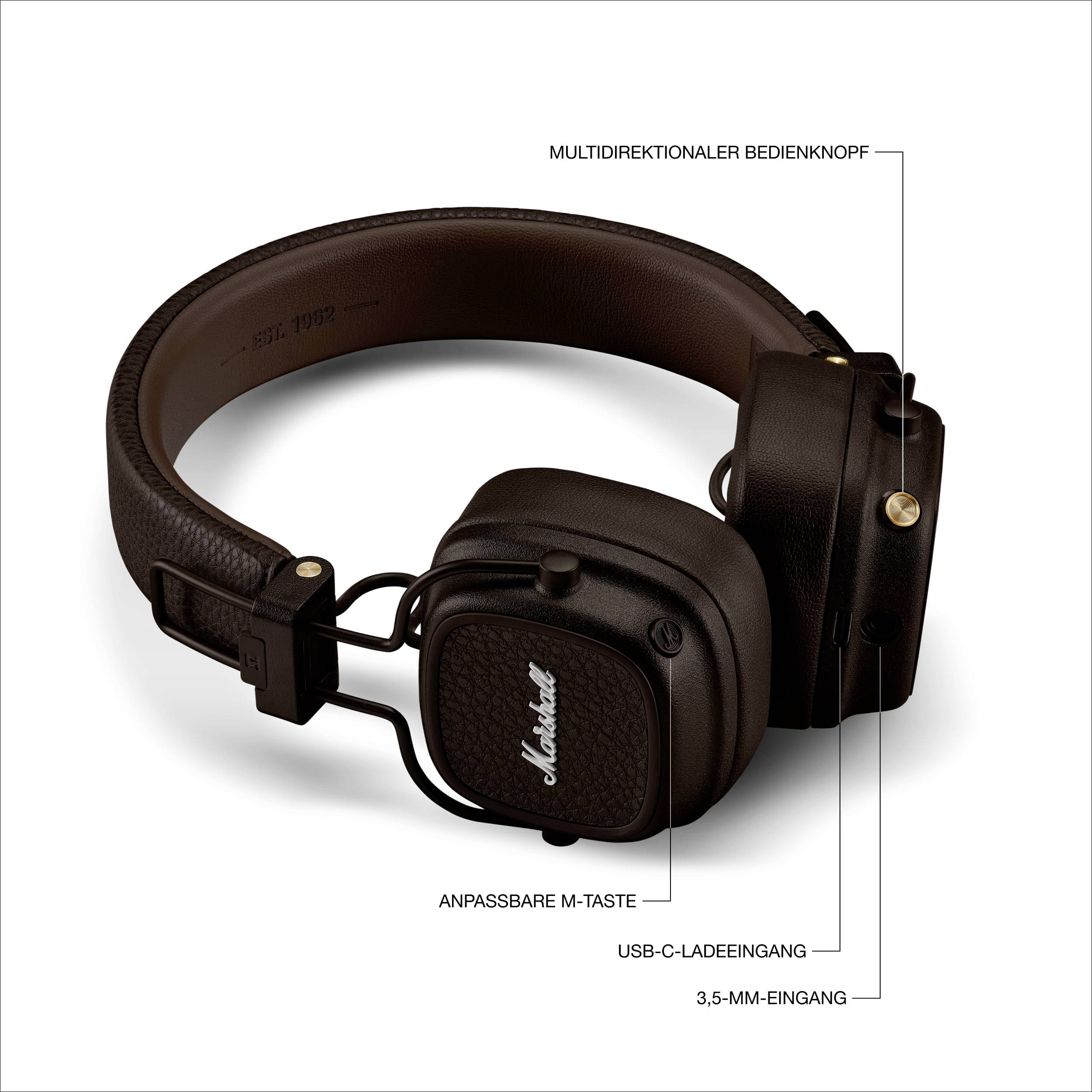 Marshall Major V Brown Auriculares circumaurales Bluetooth® Marrón Plegable HiFi-6