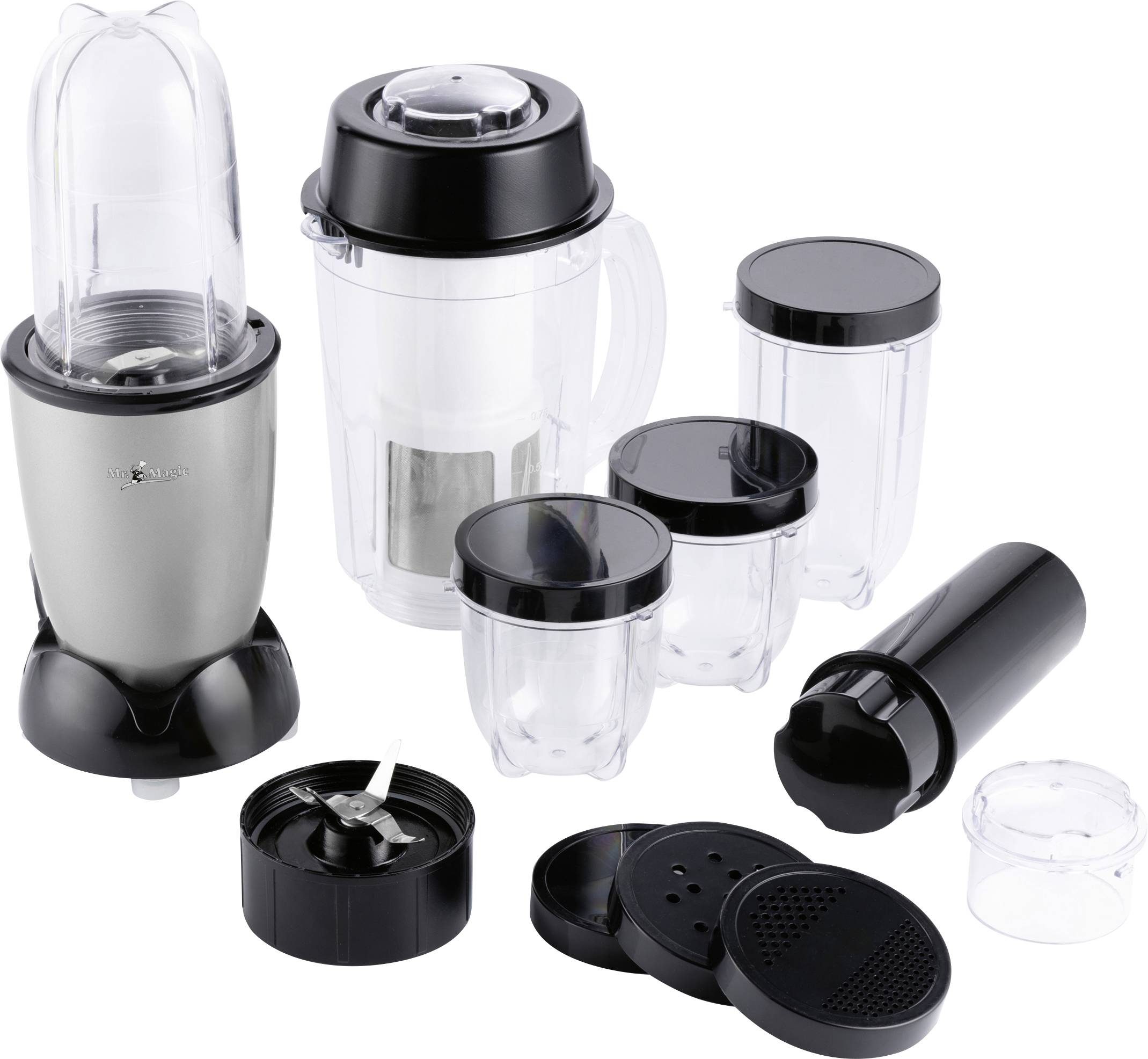 GourmetMaxx 14949 Batidora GOURMETmaxx Mr. Magic, juego de 18 piezas, 400 W, gris/negro-0