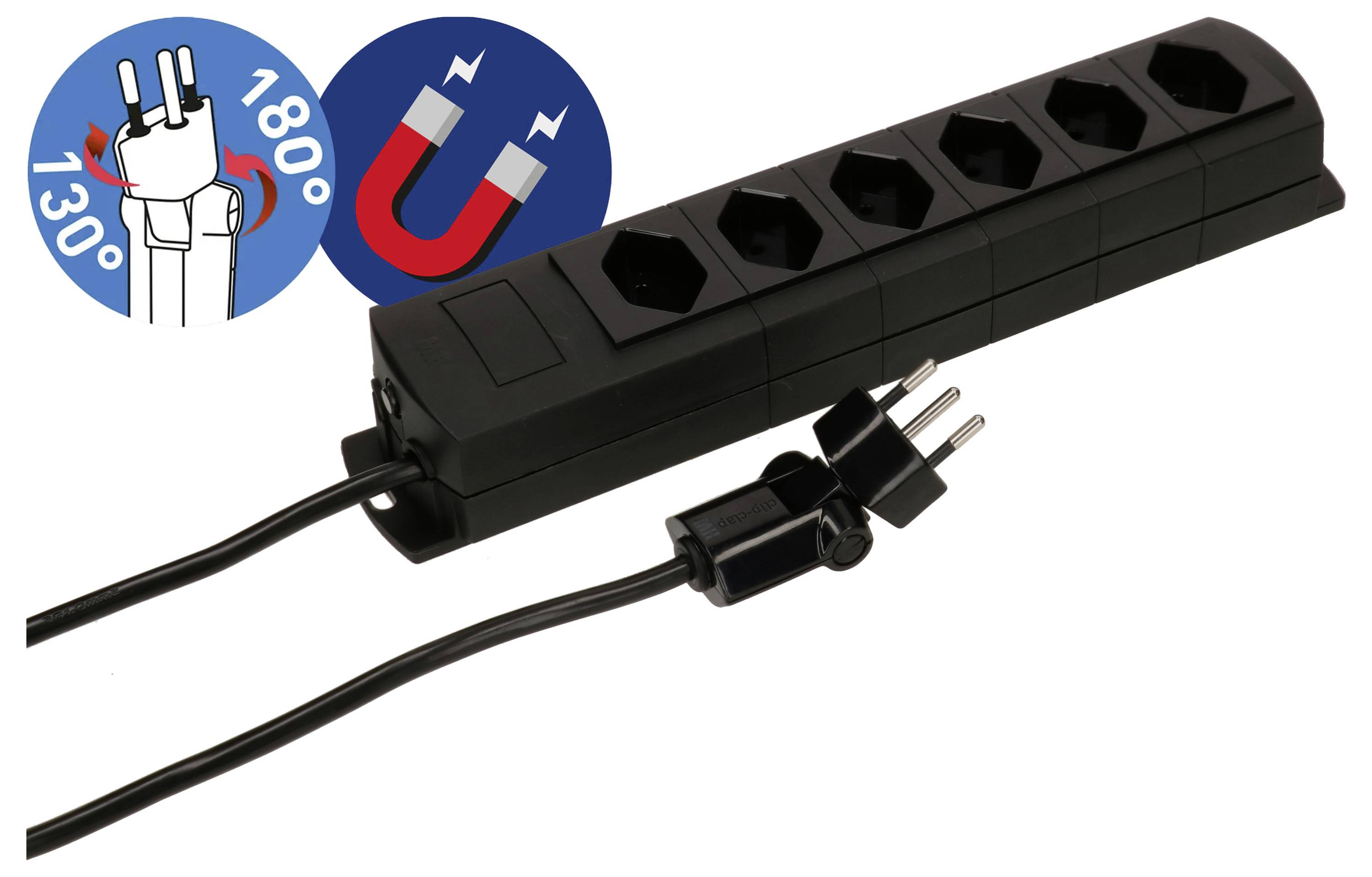 Max Hauri 136334 Regleta de enchufes sin interruptor Schwarz Conector CH 1 UD(S).-2