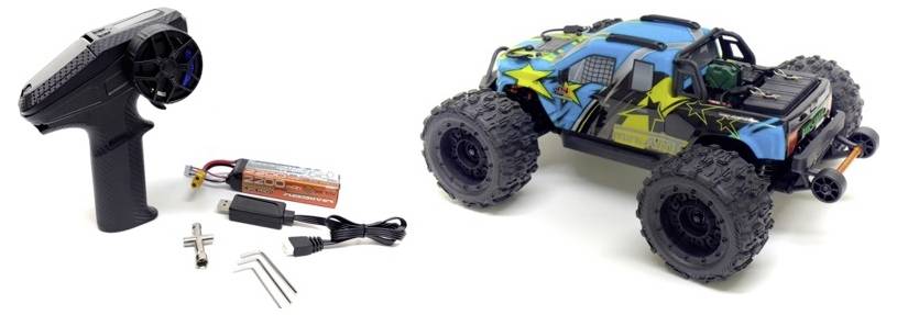 Absima Mini AMT Fluo Blau Sin escobillas 1:16 Maqueta de coche de RC Eléctrico Monstertruck Tracción total (4WD) RtR 2,4-1