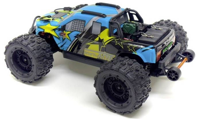 Absima Mini AMT Fluo Blau Sin escobillas 1:16 Maqueta de coche de RC Eléctrico Monstertruck Tracción total (4WD) RtR 2,4-2