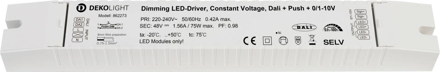Deko Light BASIC, DIM, CV, LCP75AD-1H48V Transformador de LED Tensión constante 1560 mA 48 V/DC DALI 1 UD(S).