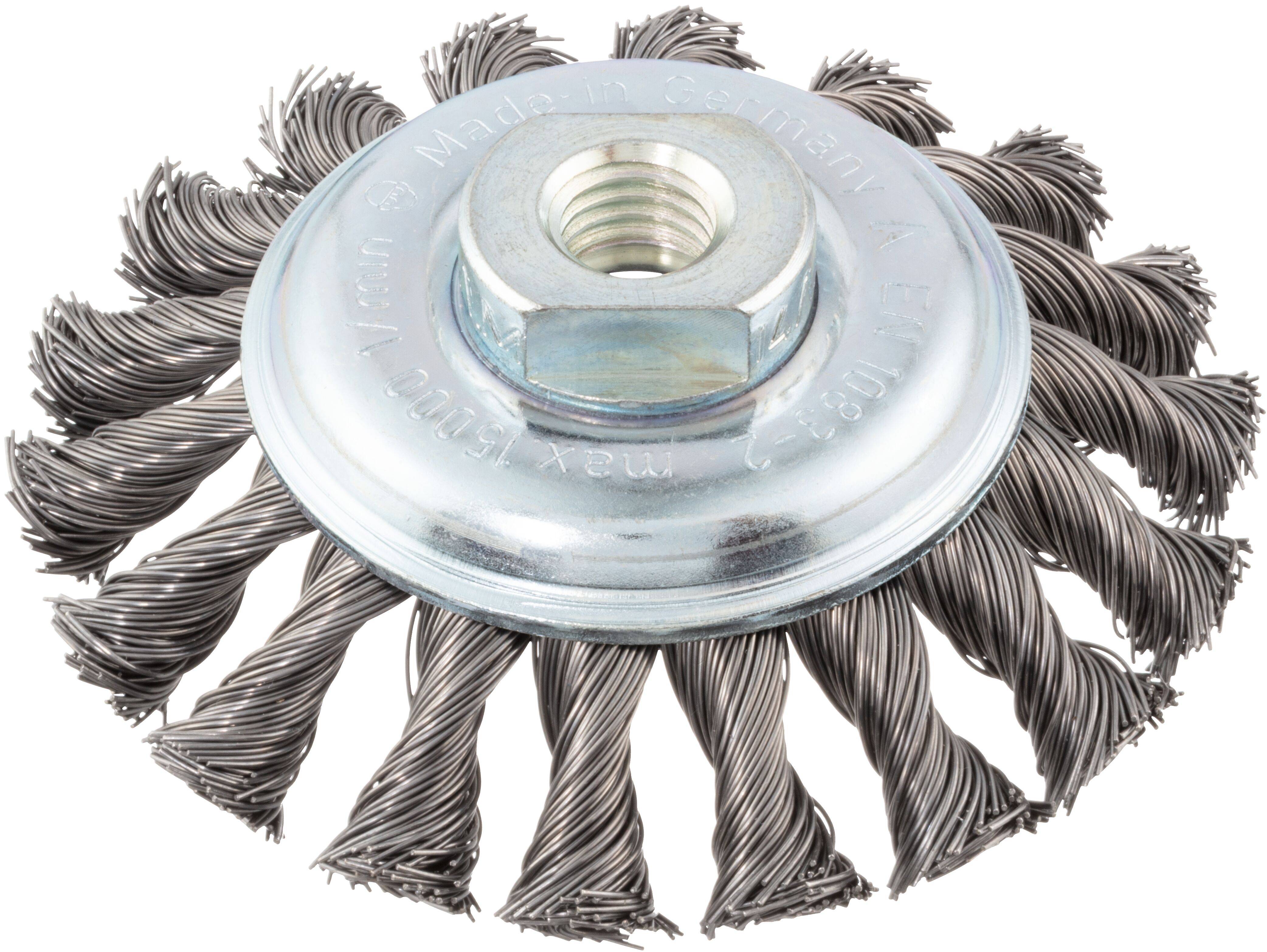 LUKAS-ERZETT Cepillo cónico BKVZ para acero inoxidable de 100x13 mm para amoladoras angulares, trenzado. BKVZ 10013 M14 VA A350610013235 1 UD(S).