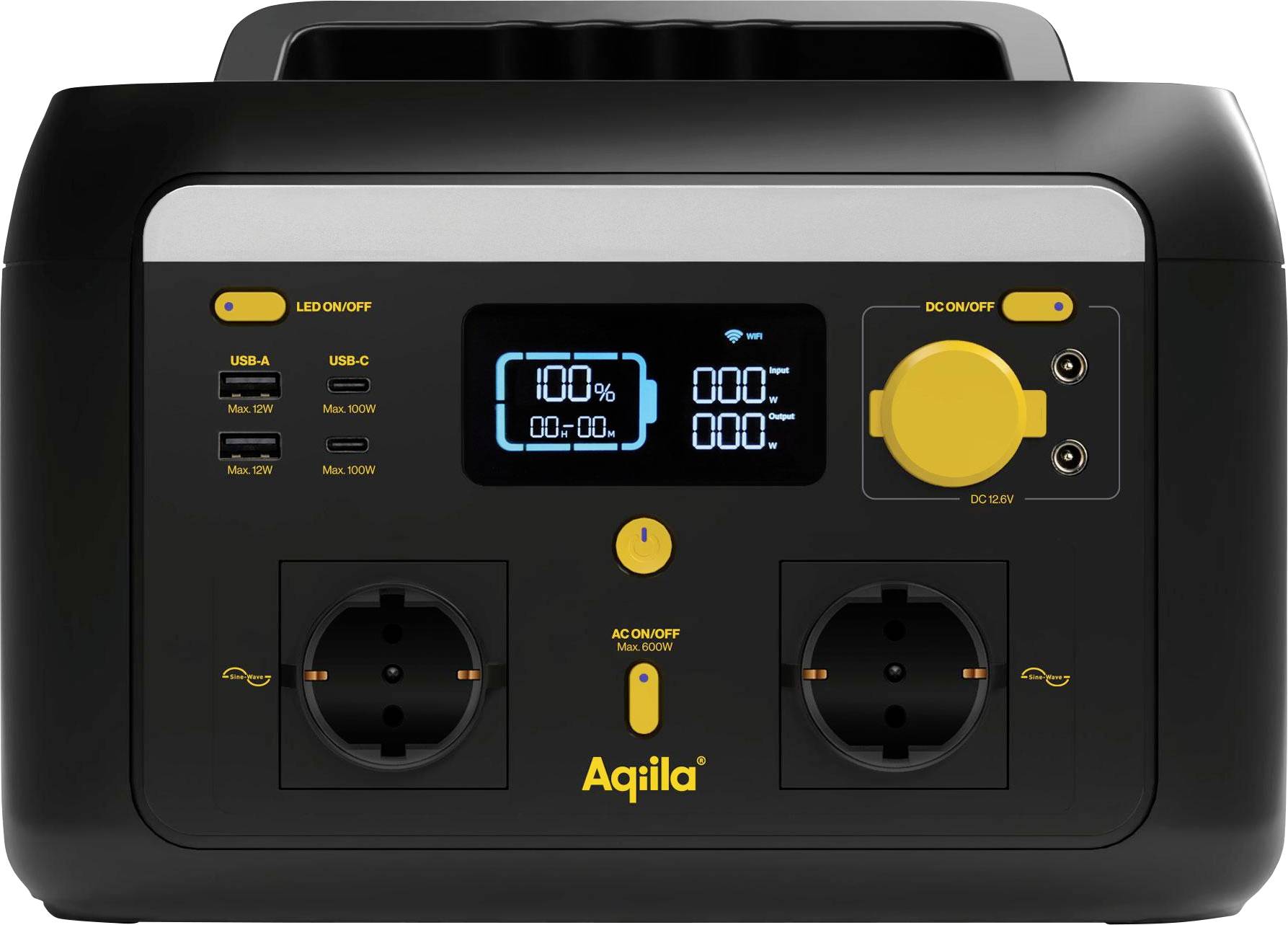 Aqiila S600V2 Estación generadora 20 Ah LiFePO 4 Schwarz, Amarillo Linterna de bolsillo LED