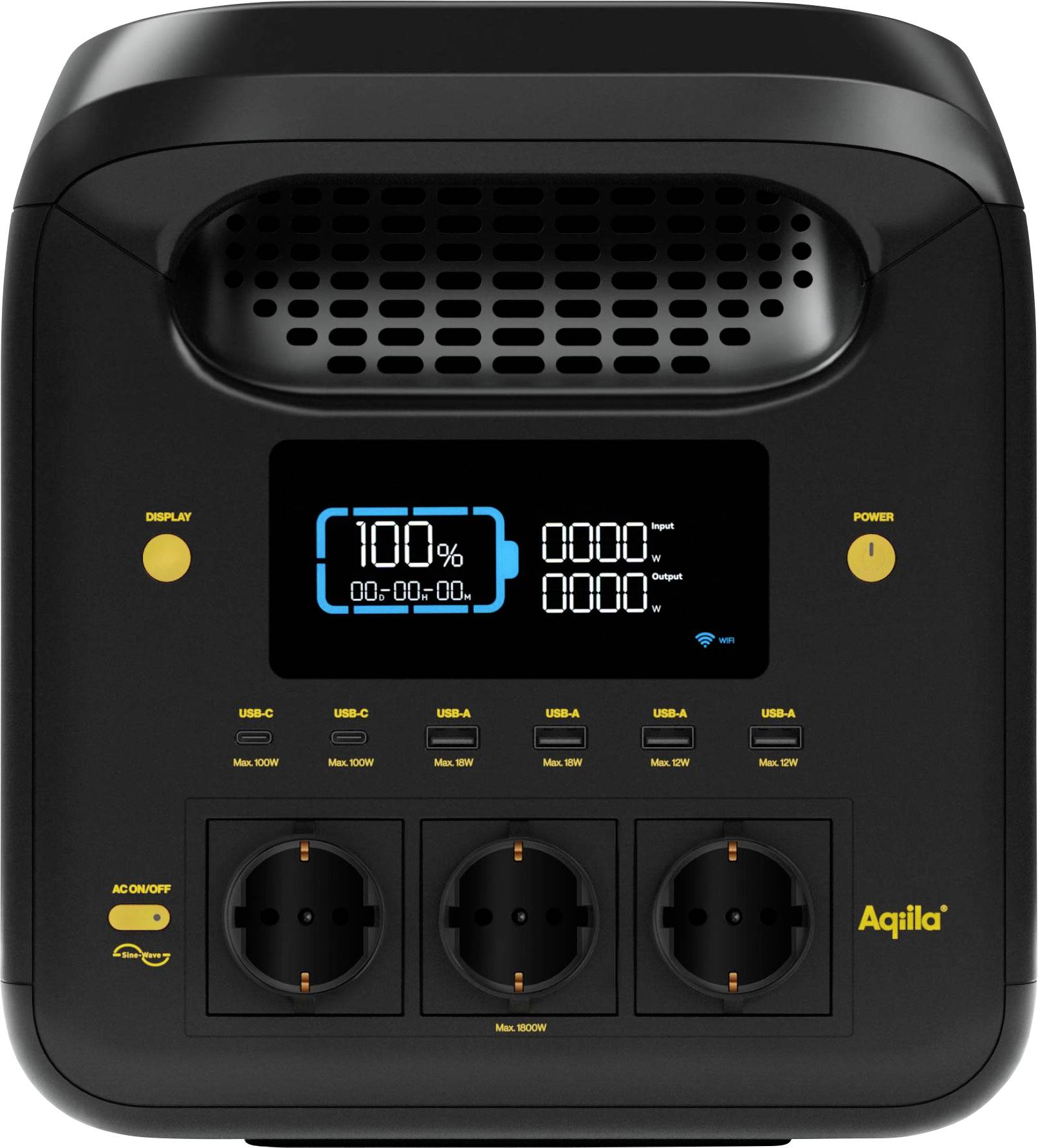 Aqiila S1800V2 Estación generadora 24 Ah LiFePO 4 Schwarz, Amarillo Indicador de estado, Linterna de bolsillo LED