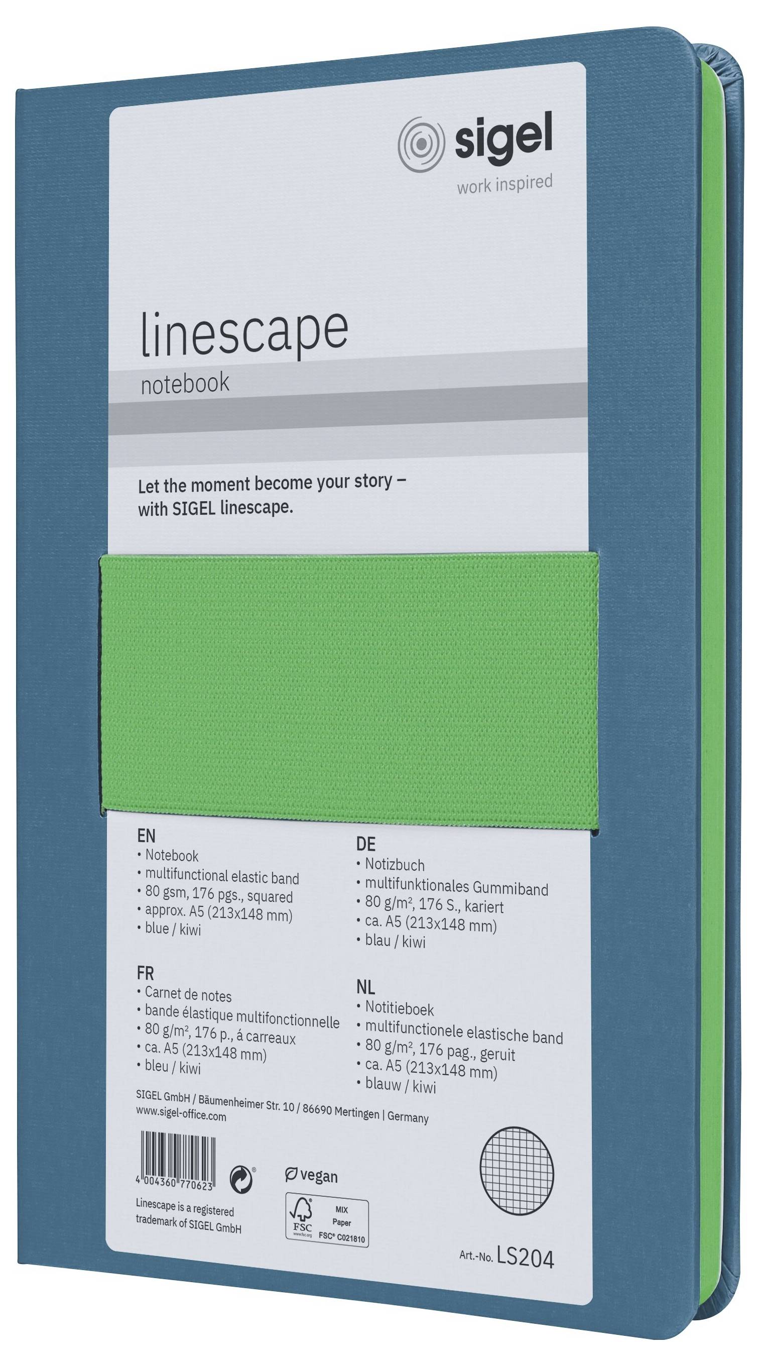 Sigel LS204 Libreta de notas Linescape Hardcover DIN A5 De cuadros Azul mediano, Verde neón 88 Hoja-11