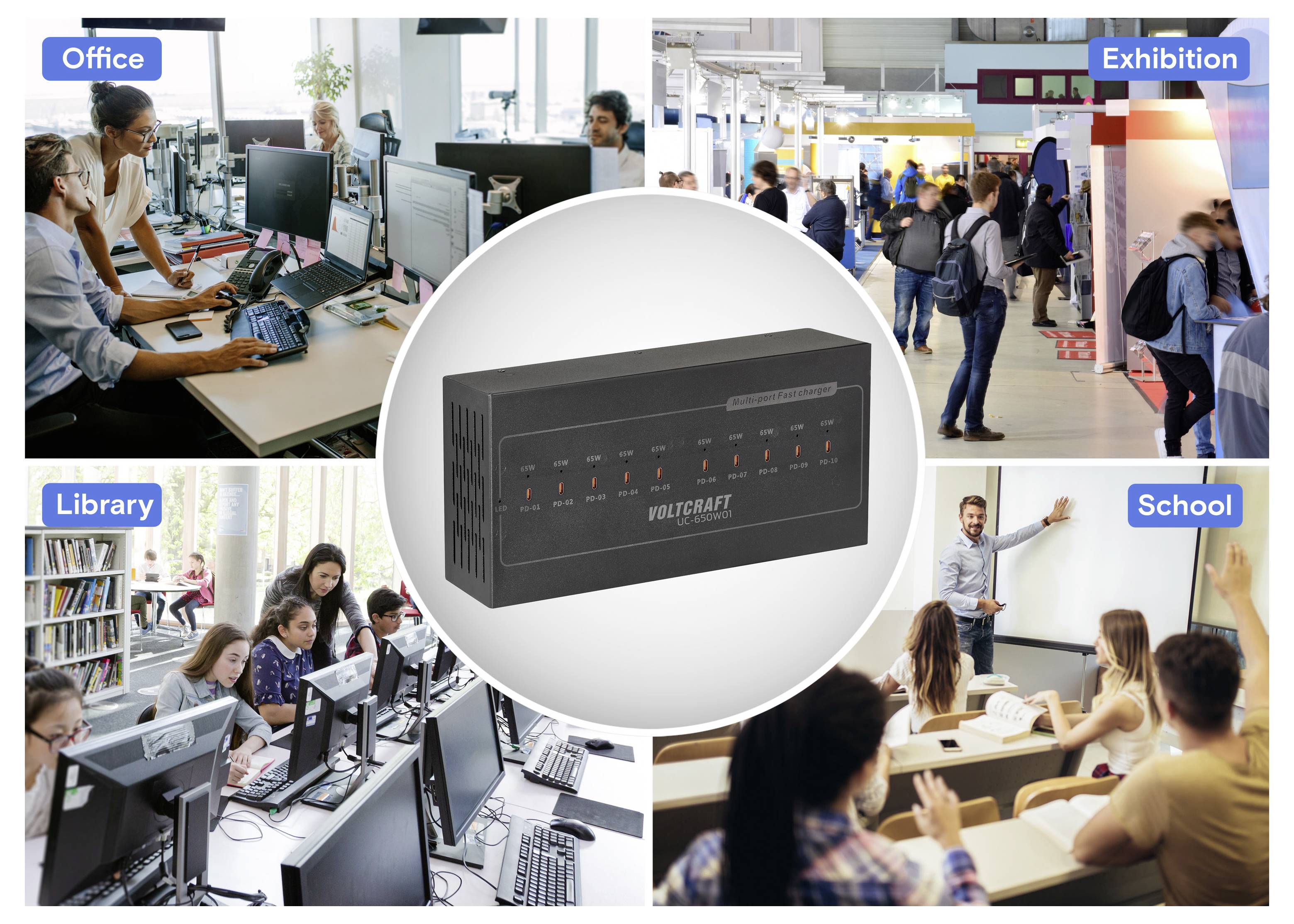 VOLTCRAFT UC-650W01 Estación de carga USB 650 W Power Delivery Schwarz Interior Suministro de potencia USB (USB-PD)-6