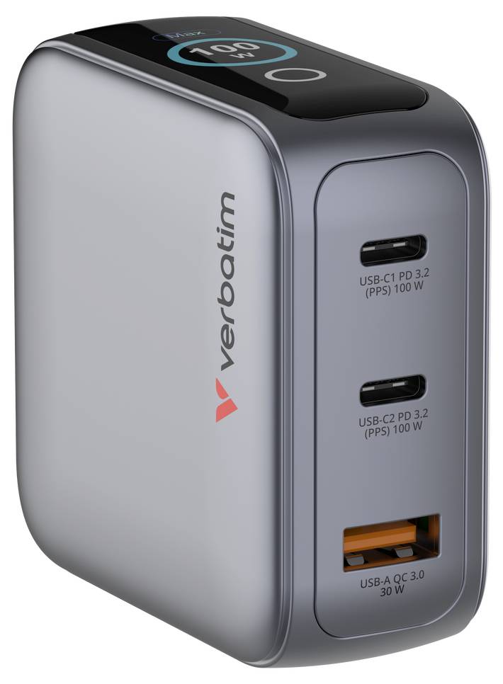 Verbatim 30239 Cargador USB 100 W QC 3.0, Power Delivery 3.0 Gris Interior GaN-1