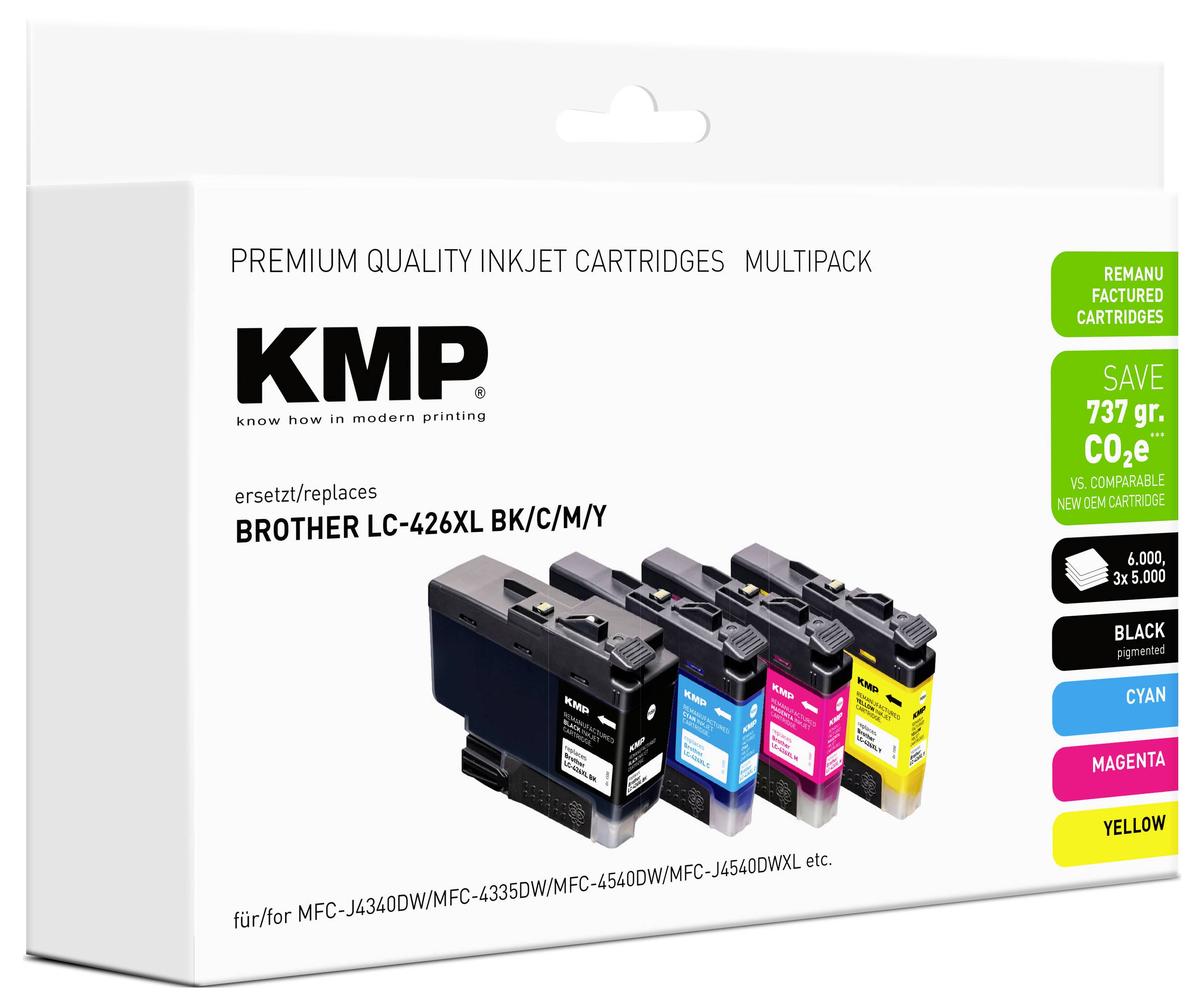 KMP Ink reemplaza Brother LC426XLBK, LC426XLC, LC426XLM, LC426XLY Compatible Paquete combinado Negro, Cian, Magenta, Ama-1