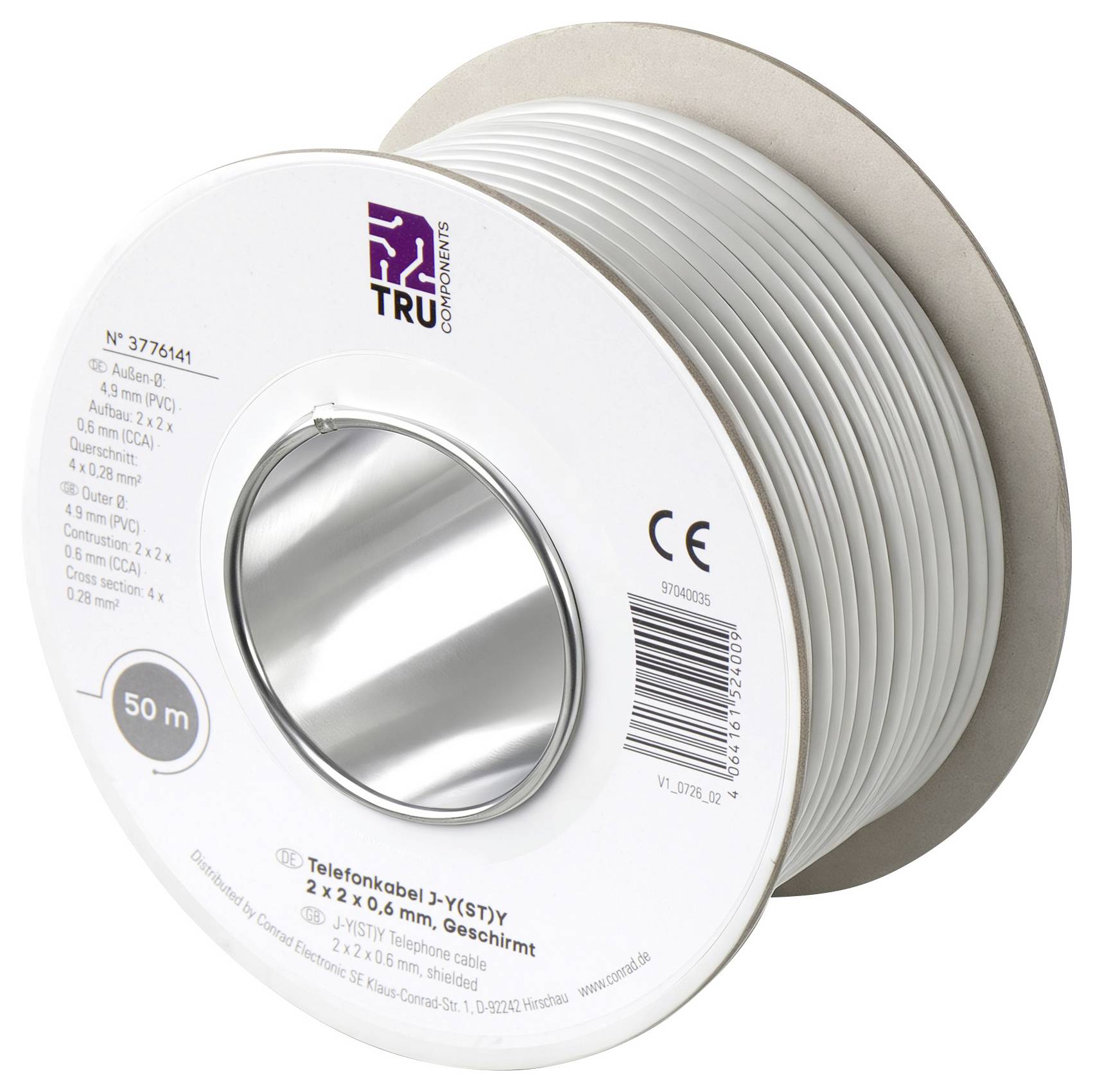 TRU COMPONENTS TC-15104564 Cable de teléfono J-Y(ST)Y 2 x 2 x 0.28 mm² Gris 50 m-2