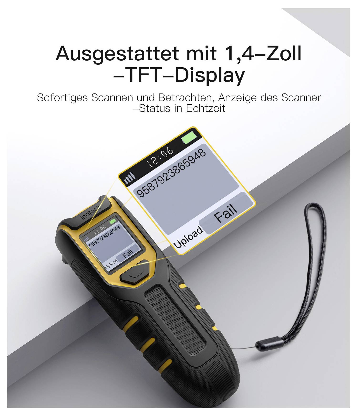 inateck Lector inalámbrico de código de barras 2D Bluetooth®, Wifi 2D, 1D Generador de imágenes Negro, Amarillo Escáner -3