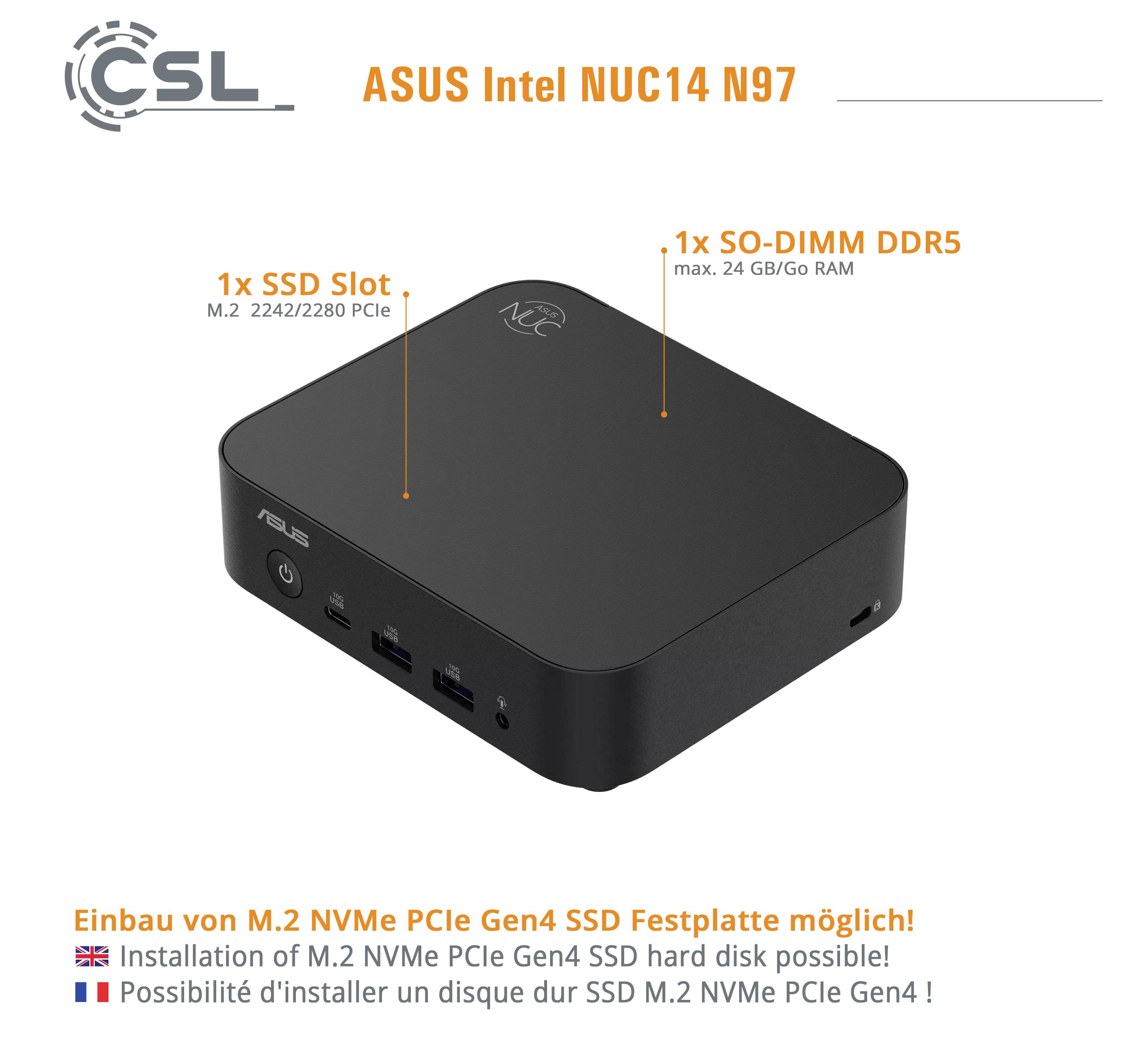 Asus Mini-PC (HTPC) (reacondicionado) ASUS NUC14 N97 Intel® N N97 16 GB RAM 4000 GB SSD Intel Gráficos integrados 95796-6
