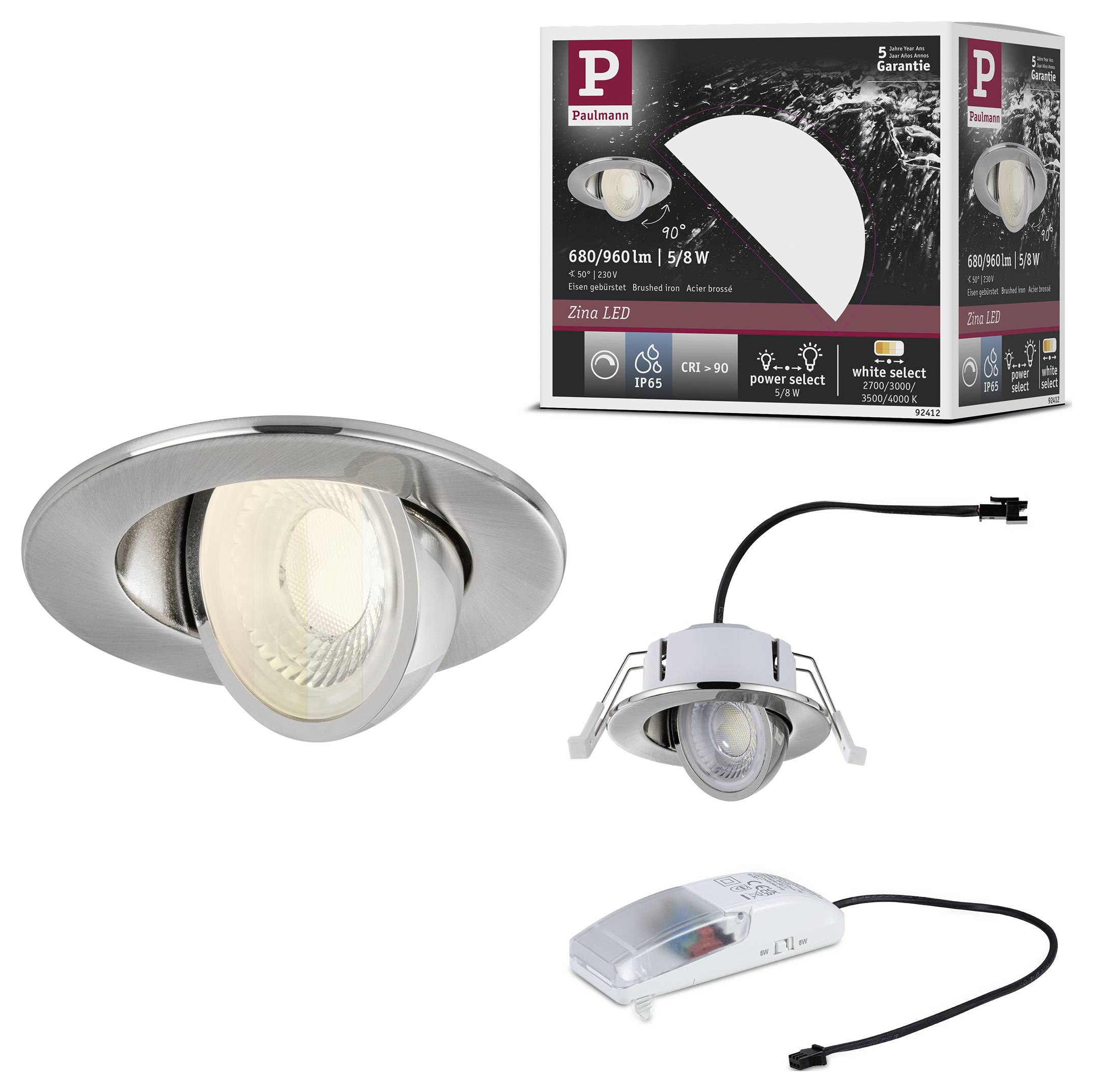Paulmann 92412 Lámpara LED de encastre LED 5 W, 8 W Hierro (cepillado)-1