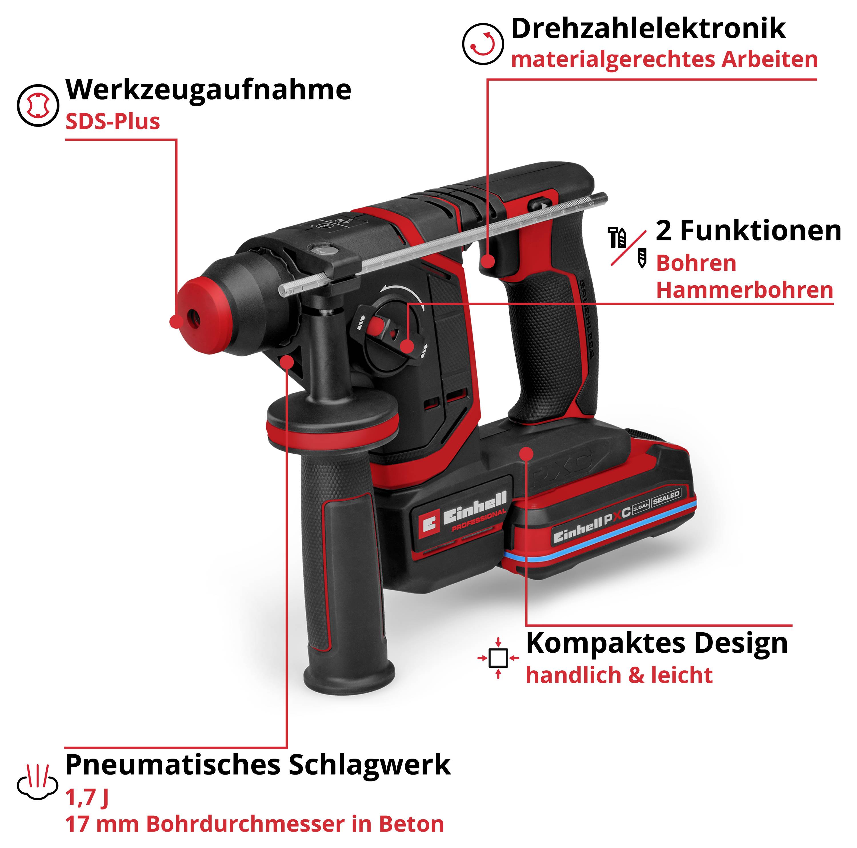 Einhell Professional TP-HD 18/17-C Li BL +5 (3.0Ah) -Martillo percutor a batería 18 V 3 Ah Li-Ion-1