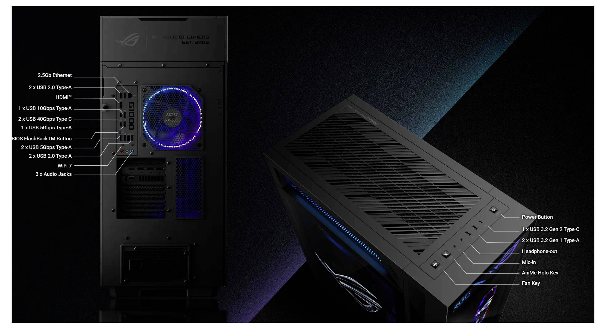 Asus Gaming PC ROG G1000 2.5 cm (1 In.) AMD Ryzen 9 9950X3D 5.7 GHz 64 GB RAM 4 TB SSD AMD Gráficos AMD Radeon Nvidia NV-9