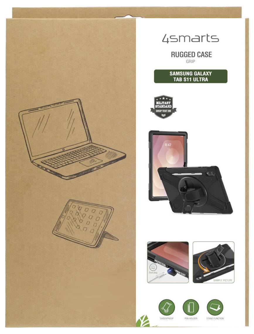 4Smarts Rugged Case Grip Case Samsung Galaxy Tab S11 Ultra Schwarz Función de soporte en vertical 541768-4