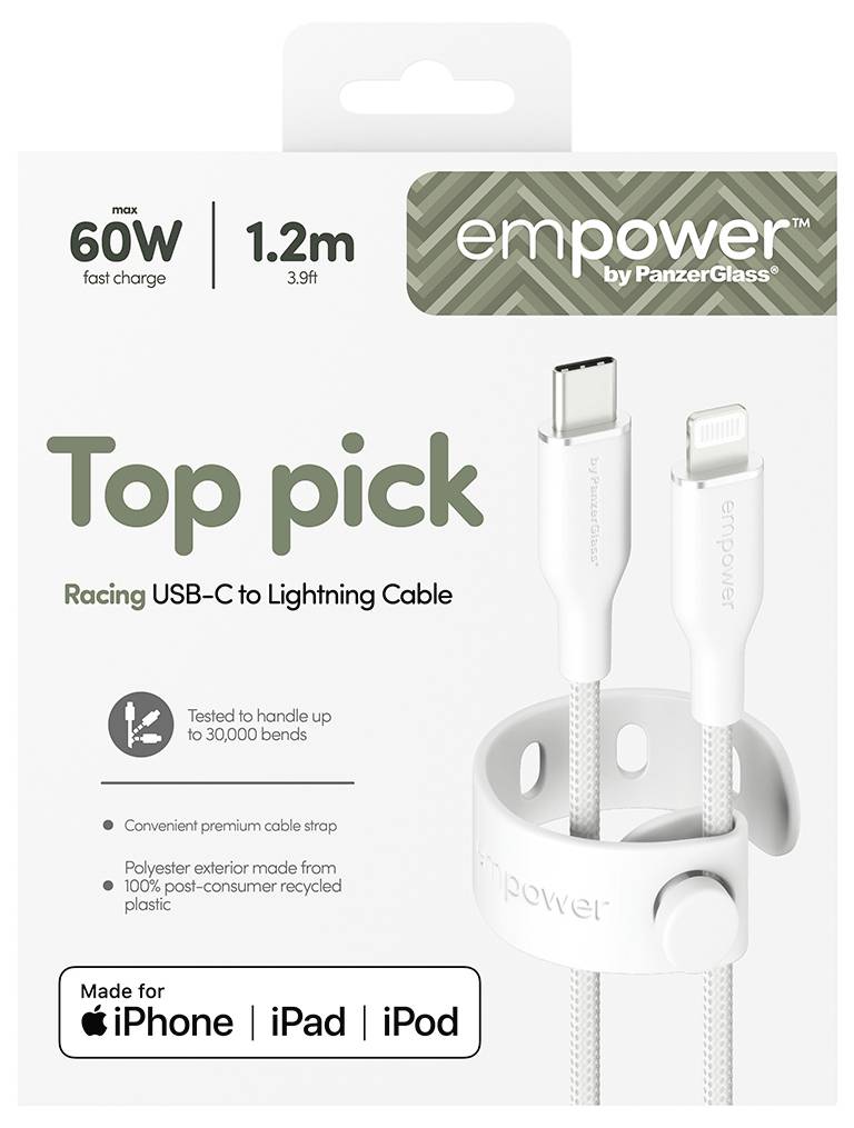 PanzerGlass Cable de carga USB USB-C®, Conector Apple Lightning 1.2 m Blanco EM41725-4