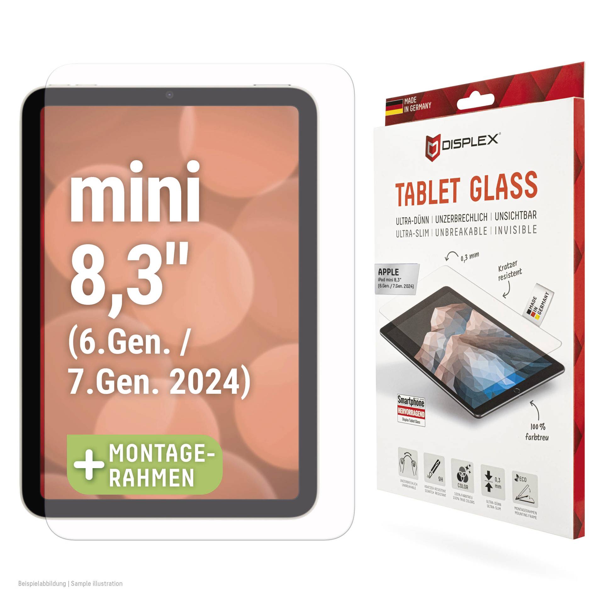 DISPLEX Tablet Glass Cristal protector de pantalla Apple iPad mini 8.3 (6.ª Gen./7. Gen. 2024) 1 UD(S). Antihuellas 0205-0