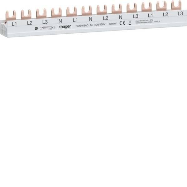 Hager KDN463AD Barra conductora Hager KDN463AD 4P Horquilla 10mm² 63A 12M AFDD Barra de fase 1 UD(S).-0