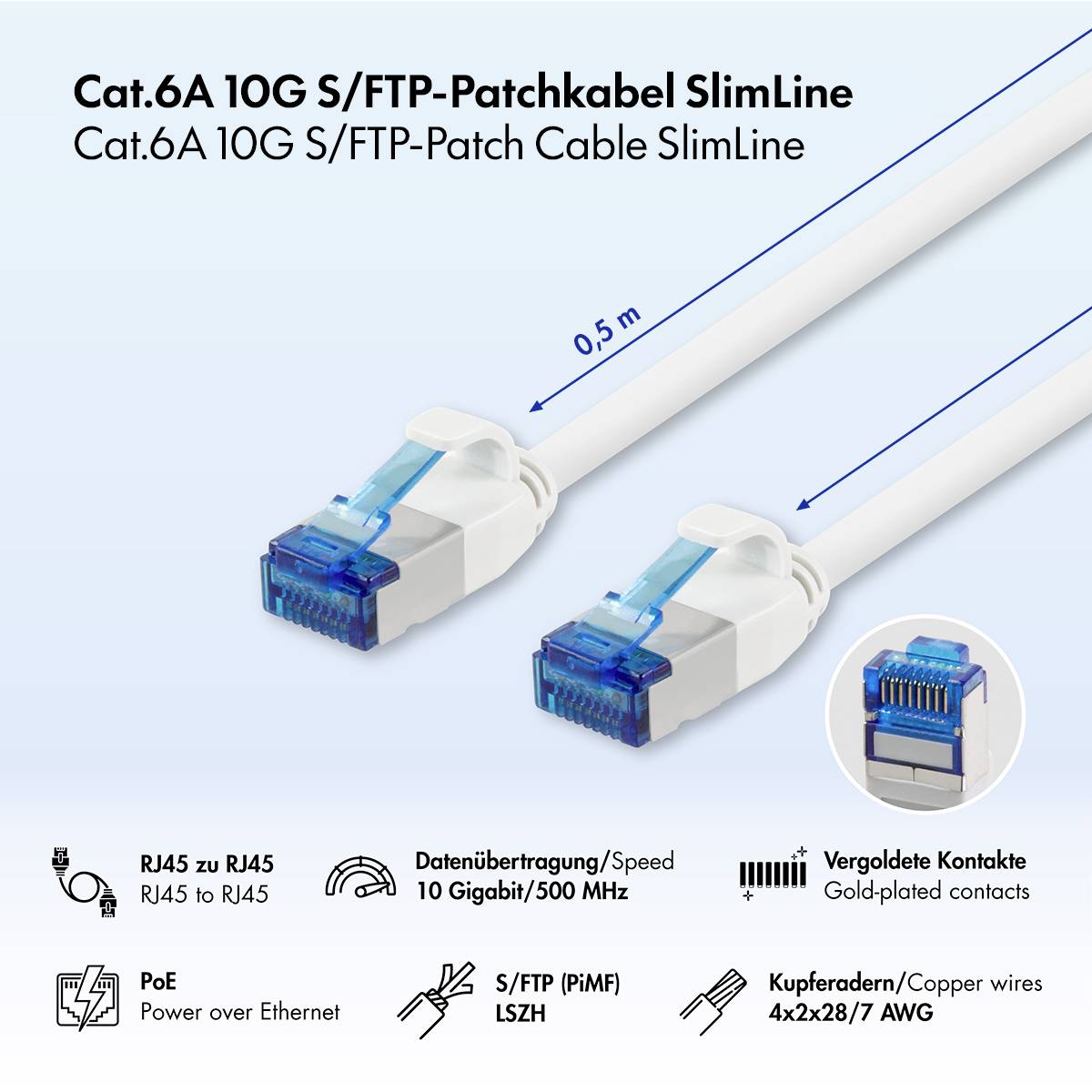 LogiLink CP5021S RJ45 Câble réseau, câble patch CAT 6a S/FTP 0.50 m blanc ignifuge, sans halogène 1 pc(s) — Photo 3 sur 3