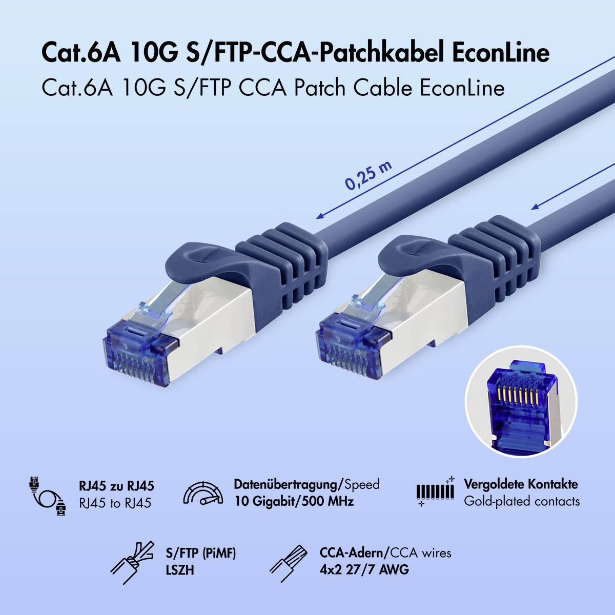 LogiLink CP4016S RJ45 Câble réseau, câble patch CAT 6a S/FTP 0.25 m bleu conducteur CCA, ignifuge, sans halogène 1 pc(s) — Photo 3 sur 3