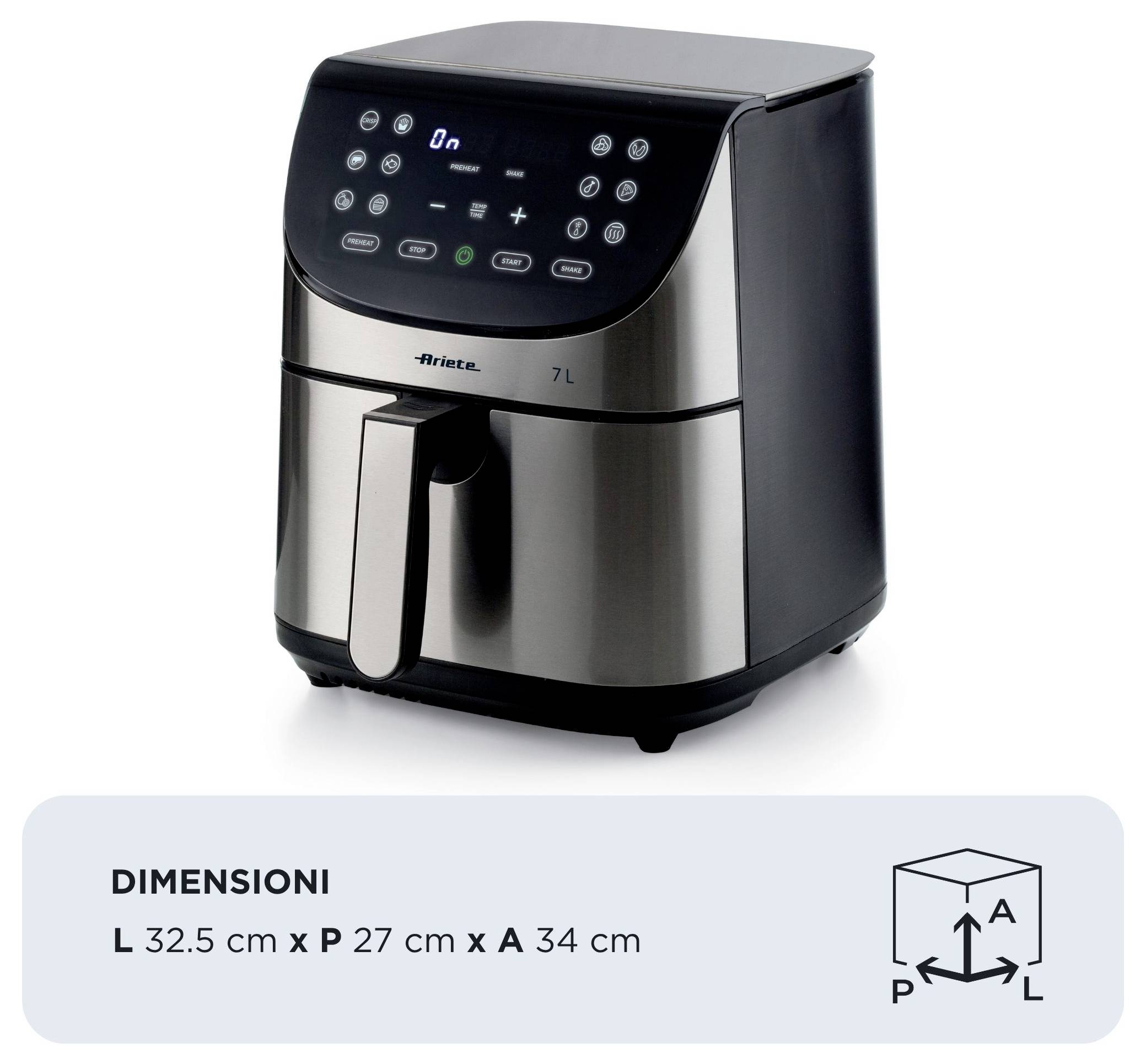 Ariete 00C462800AR0 freidora de aire 7 l Revestimiento antiadherente, Sin BPA, Temporizador digital, Para alimentos, Fun-1