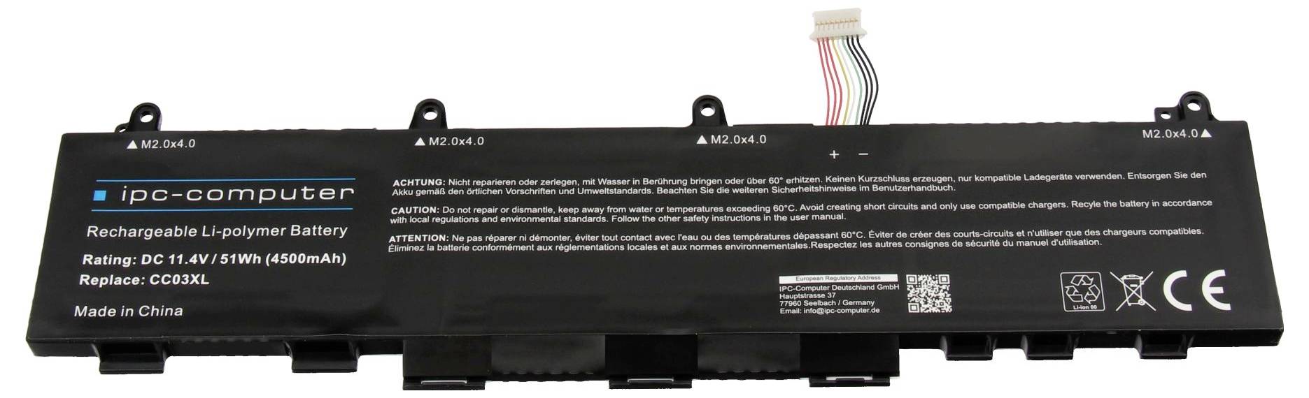 ipc-computer Batería para ordenador portátil Akku CC03XL REPLACE 11.40 V 4500 mAh IPC-Computer-1