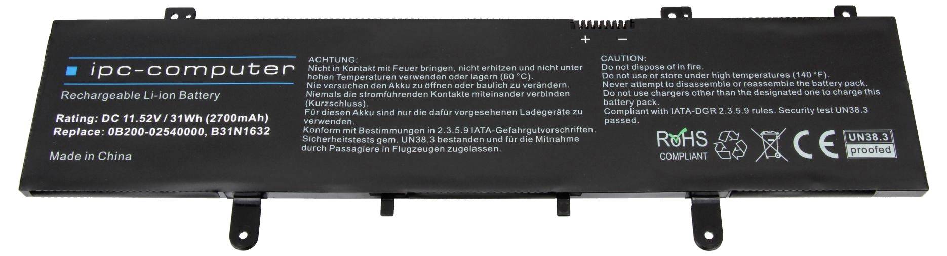 ipc-computer Batería para ordenador portátil Akku B31N1632 REPLACE 11.52 V 2700 mAh IPC-Computer-1