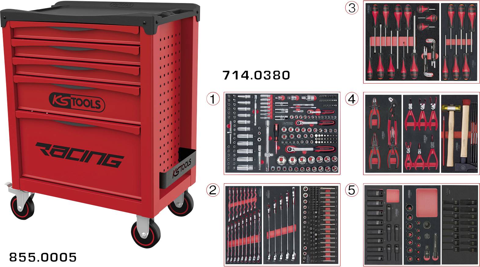KS Tools 855.5384 Carros de taller Color del fabricante: Rot-0