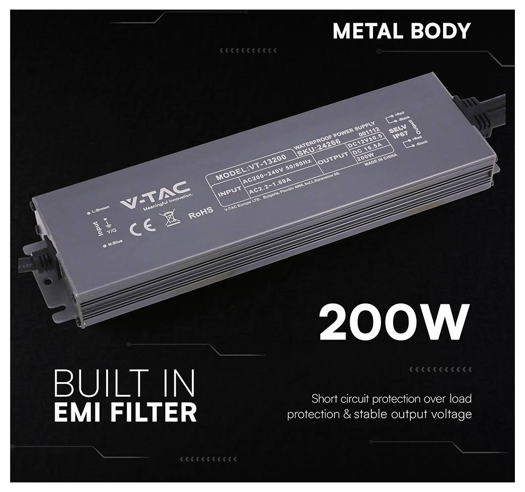 V-TAC VT-13200 Transformador de LED Tensión constante 200 W 16.5 A 12 V Sobretensión 1 UD(S).-3