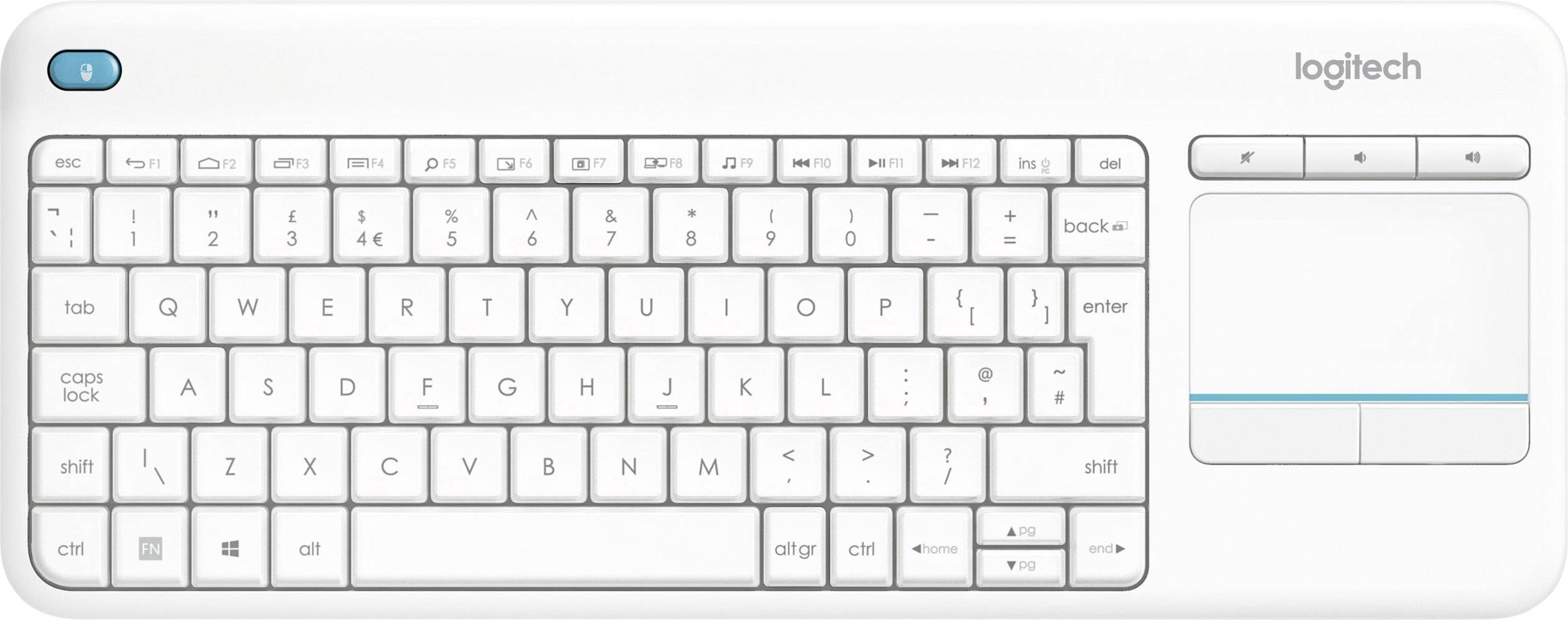 Logitech K400 Plus Radiocontrolado Teclado Inglés, QWERTY Blanco