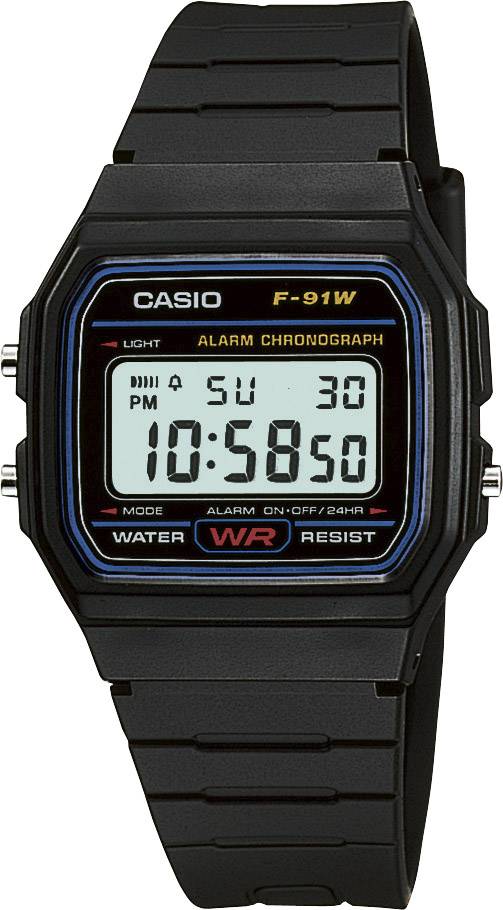 Casio Reloj de pulsera F-91W-1YEG ( x ) 33.20 mm x 38.20 mm Schwarz Material de la carcasa=Resina sintética Material (pulsera)=Resina sintética