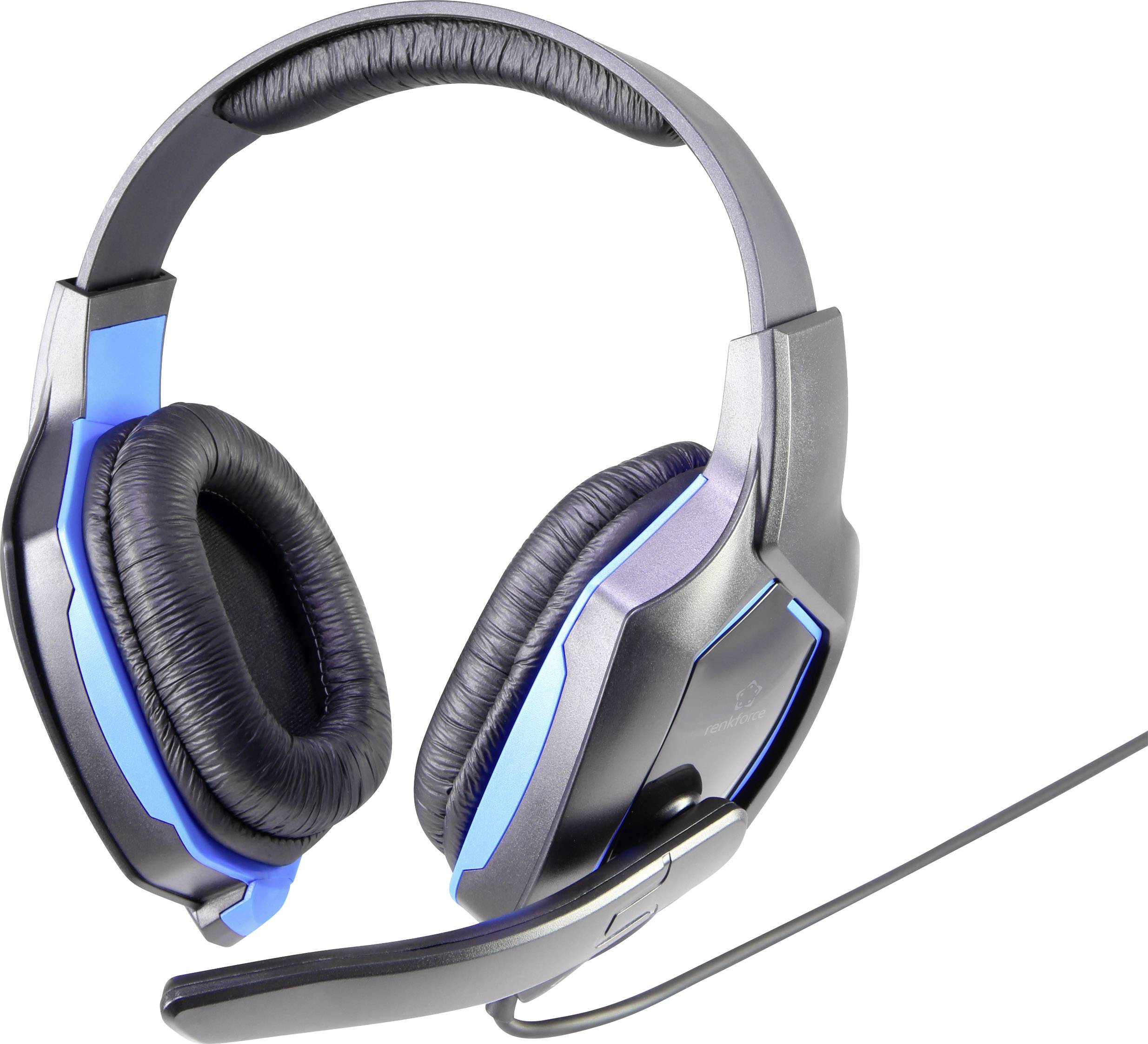 Renkforce RF-GHD-100 Auriculares supraurales Por cable Estéreo Schwarz, Blau Supresión de ruido Control del volumen, Sil-0