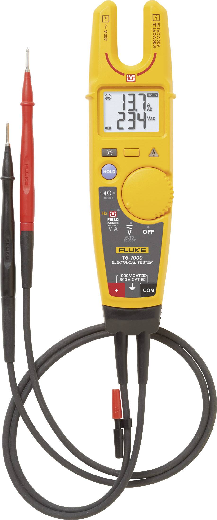 Fluke T6-1000/EU Multímetro manual, Comprobador eléctrico Digital CAT III 1000 V, CAT IV 600 V Visualización (recuento de píxeles): 2000