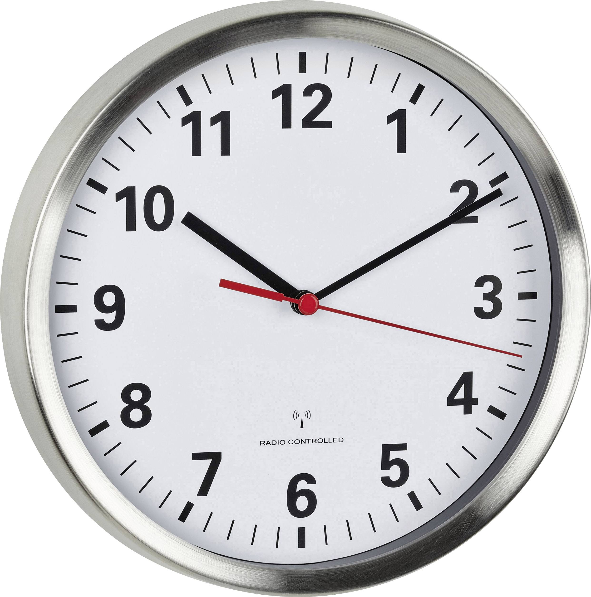 TFA Dostmann 60.3529.02 Radiocontrolado Reloj de pared 22 cm x 45 mm Aluminio Mecanismo de relojería silencioso (sin ruido), Función de ahorro de energía