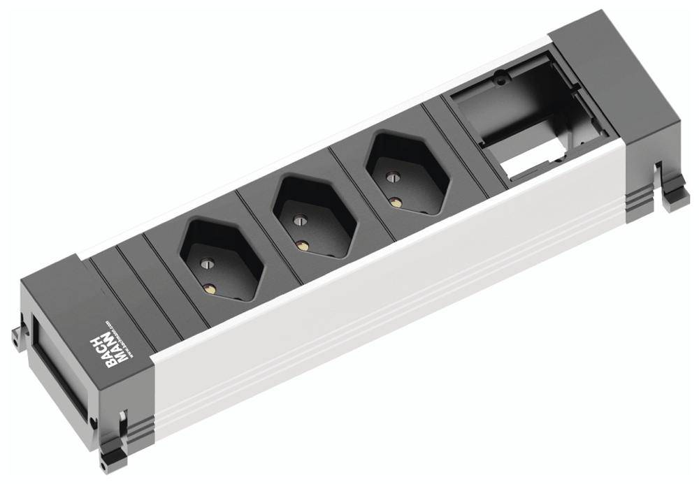 Bachmann 916.004 Regleta de enchufes sin interruptor Aluminio, Schwarz Conector CH-0