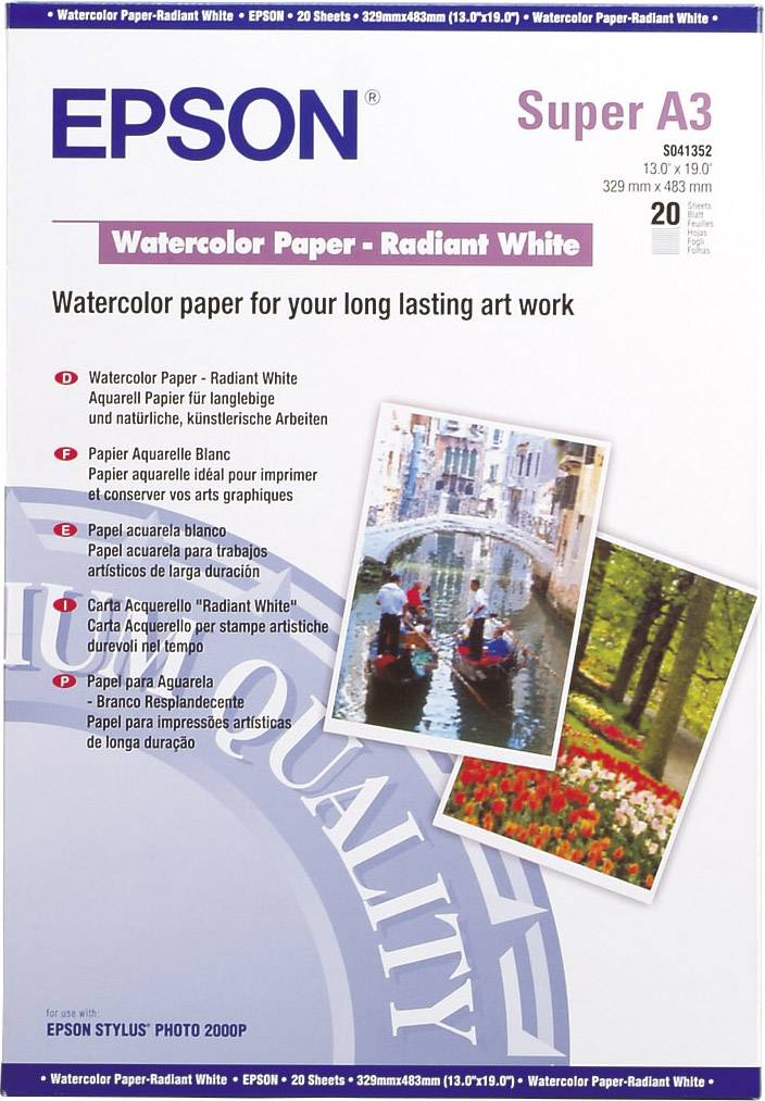 Epson WaterColor Paper Radiant White C13S041352 Papel fotográfico DIN A3+ 190 g/m² 20 Hoja Mate