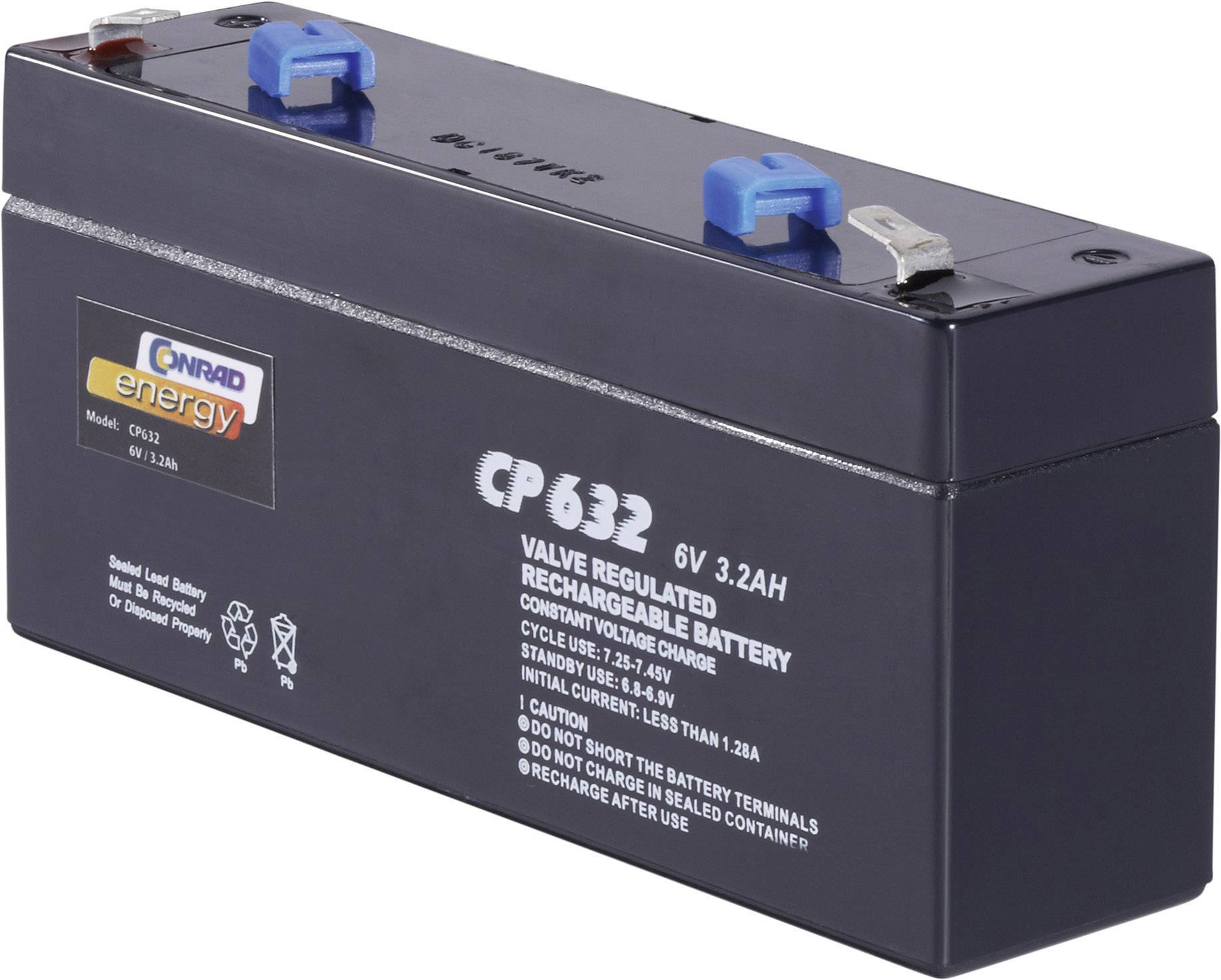 Conrad energy CE6V/3,2Ah 250103 Batería de plomo 6 V 3.2 Ah Plomo (AGM) ( x x ) 134 x 61 x 34 mm Enchufe plano de 4,8 mm Sin necesidad de mantenimiento