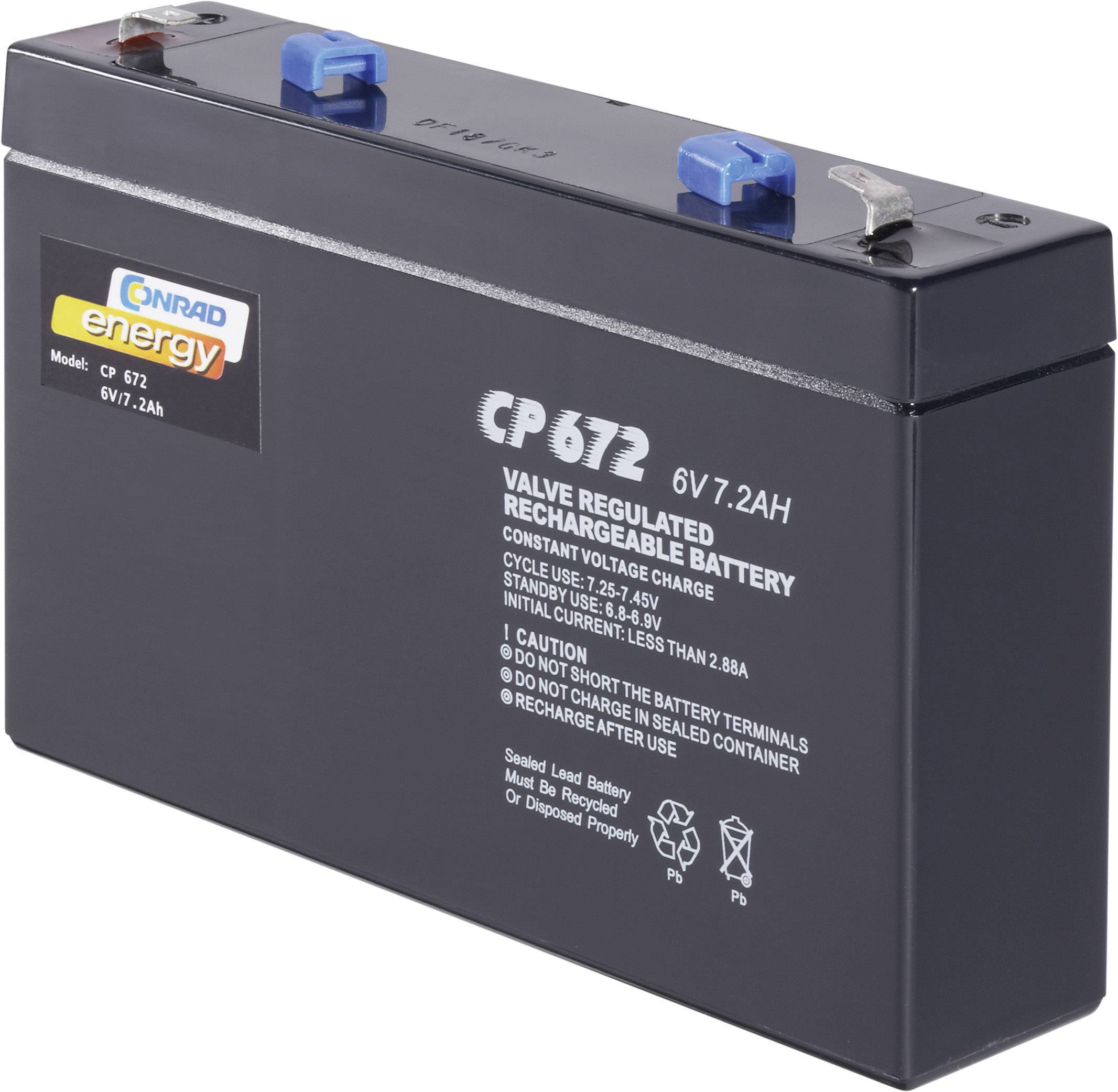 Conrad energy CE6V/7Ah 250129 Batería de plomo 6 V 7 Ah Plomo (AGM) ( x x ) 151 x 94 x 34 mm Enchufe plano de 4,8 mm Sin necesidad de mantenimiento